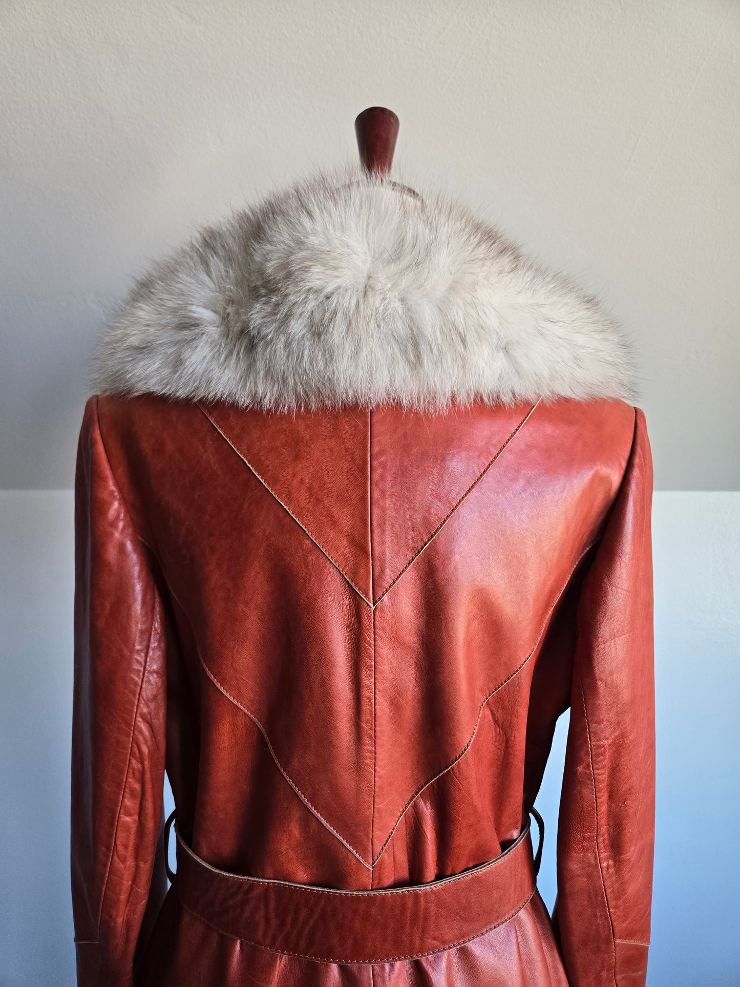 Napa Y Ante Skin Gear 1970s Patchwork Brown Leather Trench with Coyote Fur - Medium