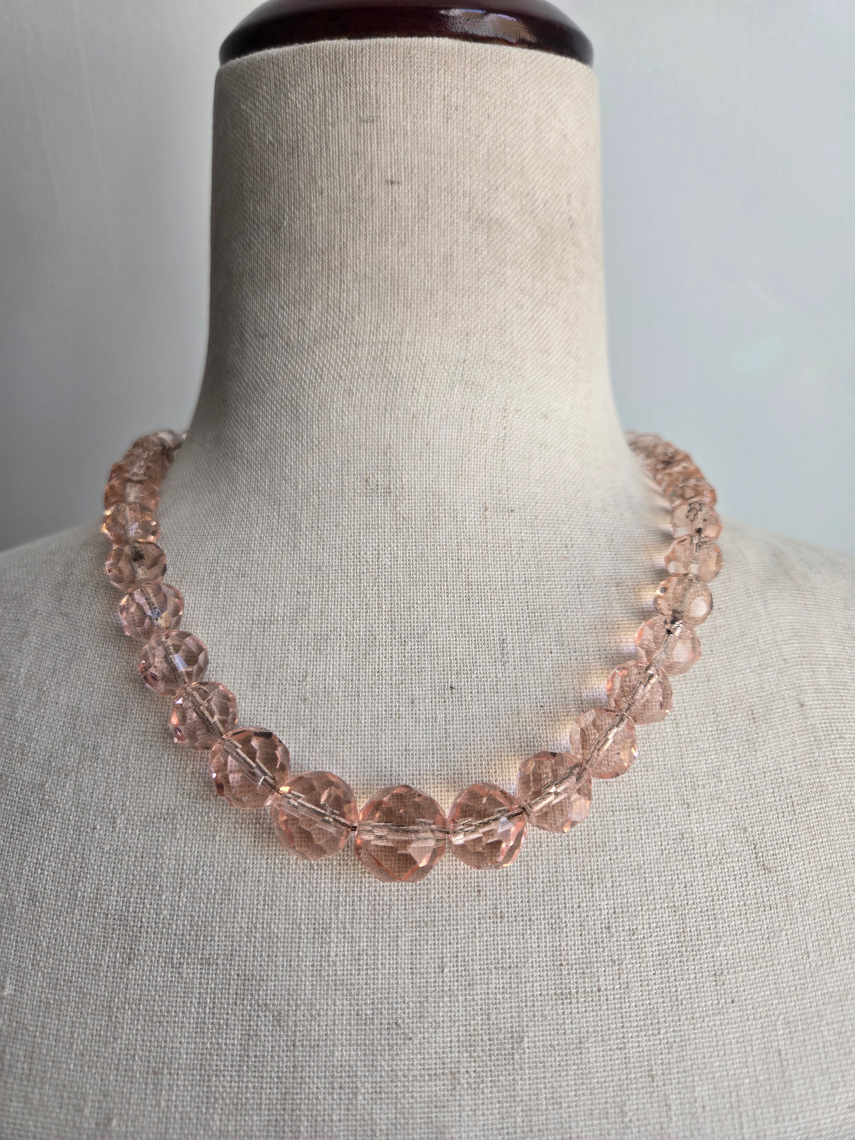Vintage Pink Crystal Faceted Glass Necklace
