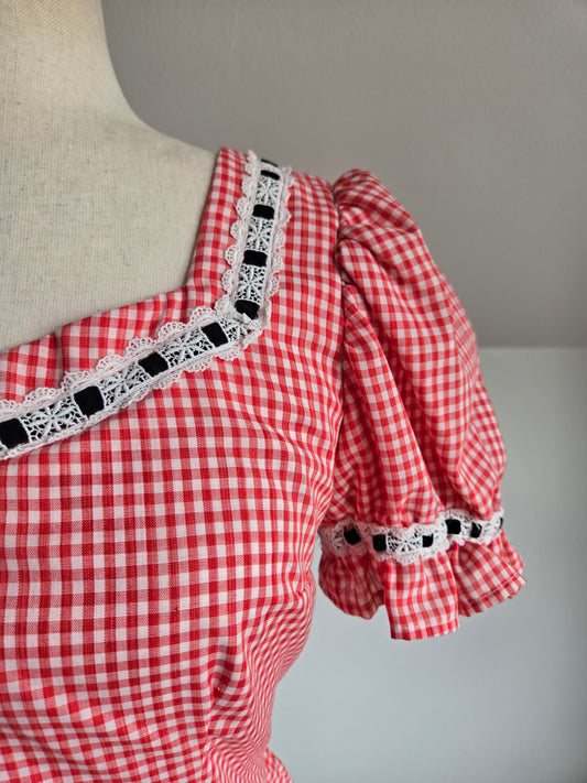 True Vintage 1960s Western Swing Dancing Dress Red Gingham - S/M