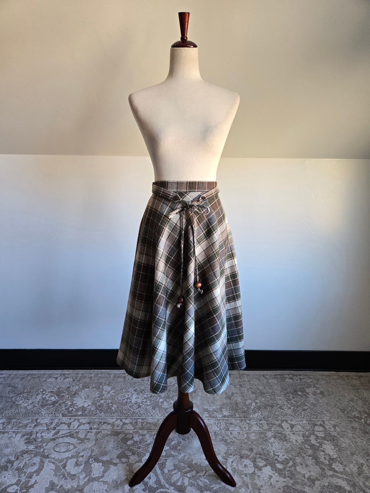 Vintage Stonybrook Wool Bias Cut Plaid A Line Skirt - W25