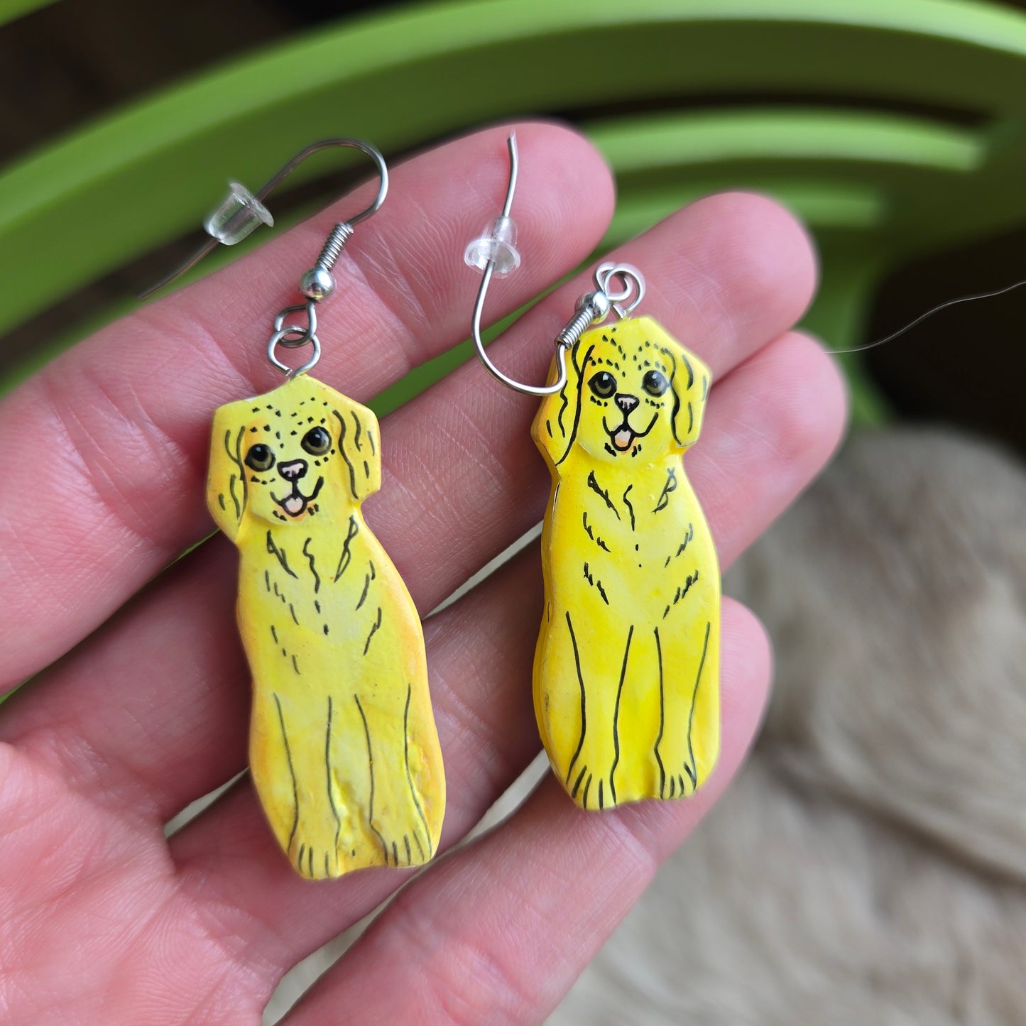 Hand Painted Dog Earrings - Pierced