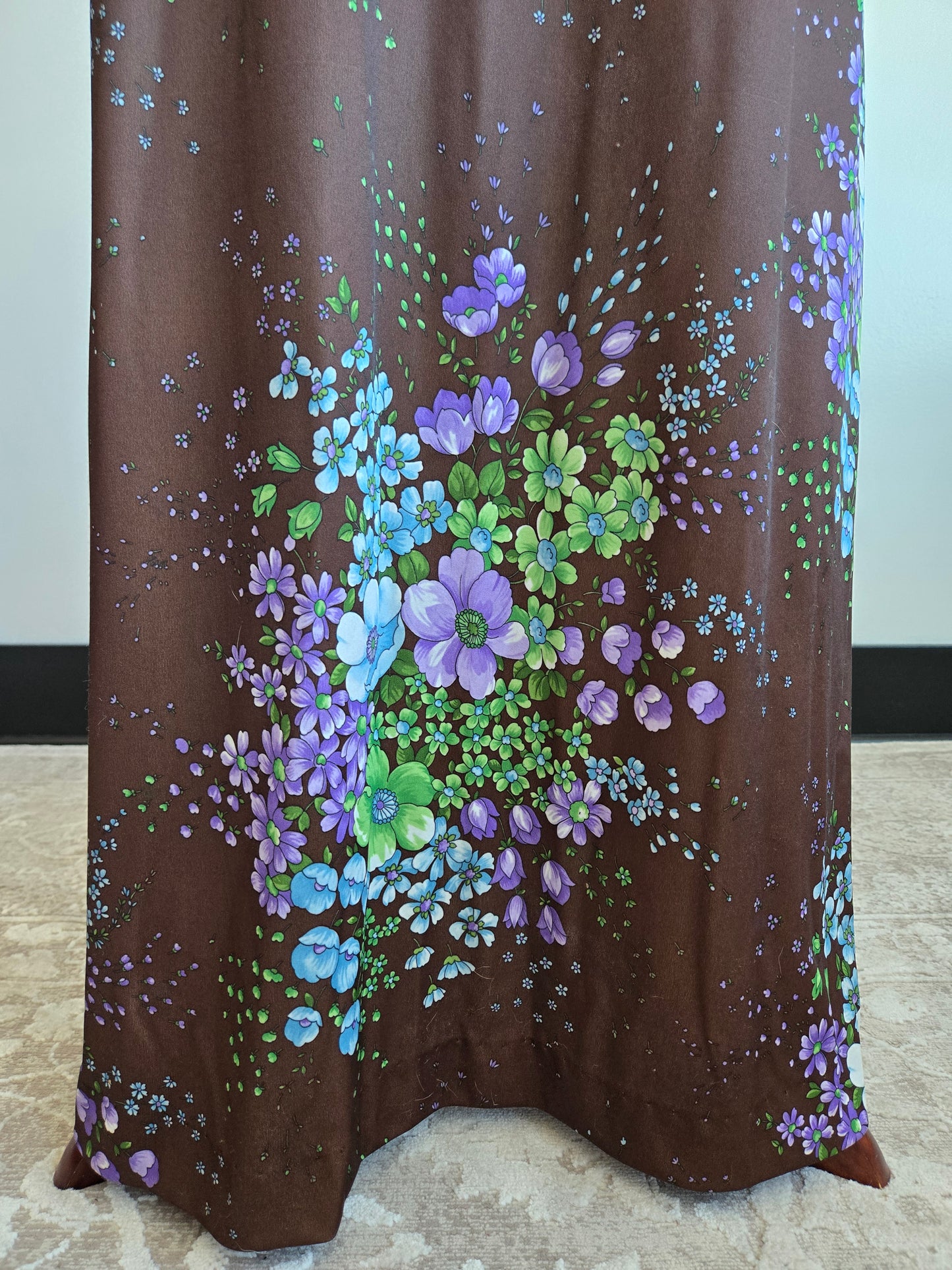 Royalty Dallas Vintage 70s Brown Floral Maxi Dress - L/XL