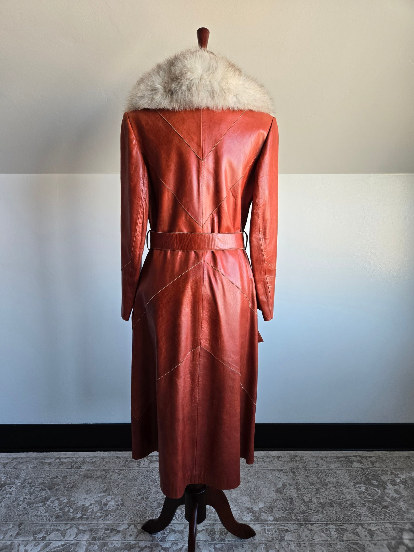 Napa Y Ante Skin Gear 1970s Patchwork Brown Leather Trench with Coyote Fur - Medium