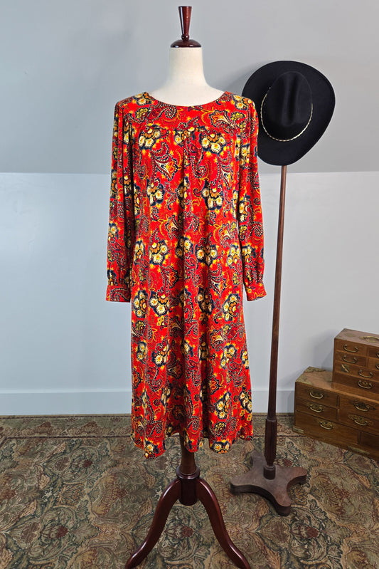 Vintage 70s Lightweight Acrylic Barkcloth Dress - medium