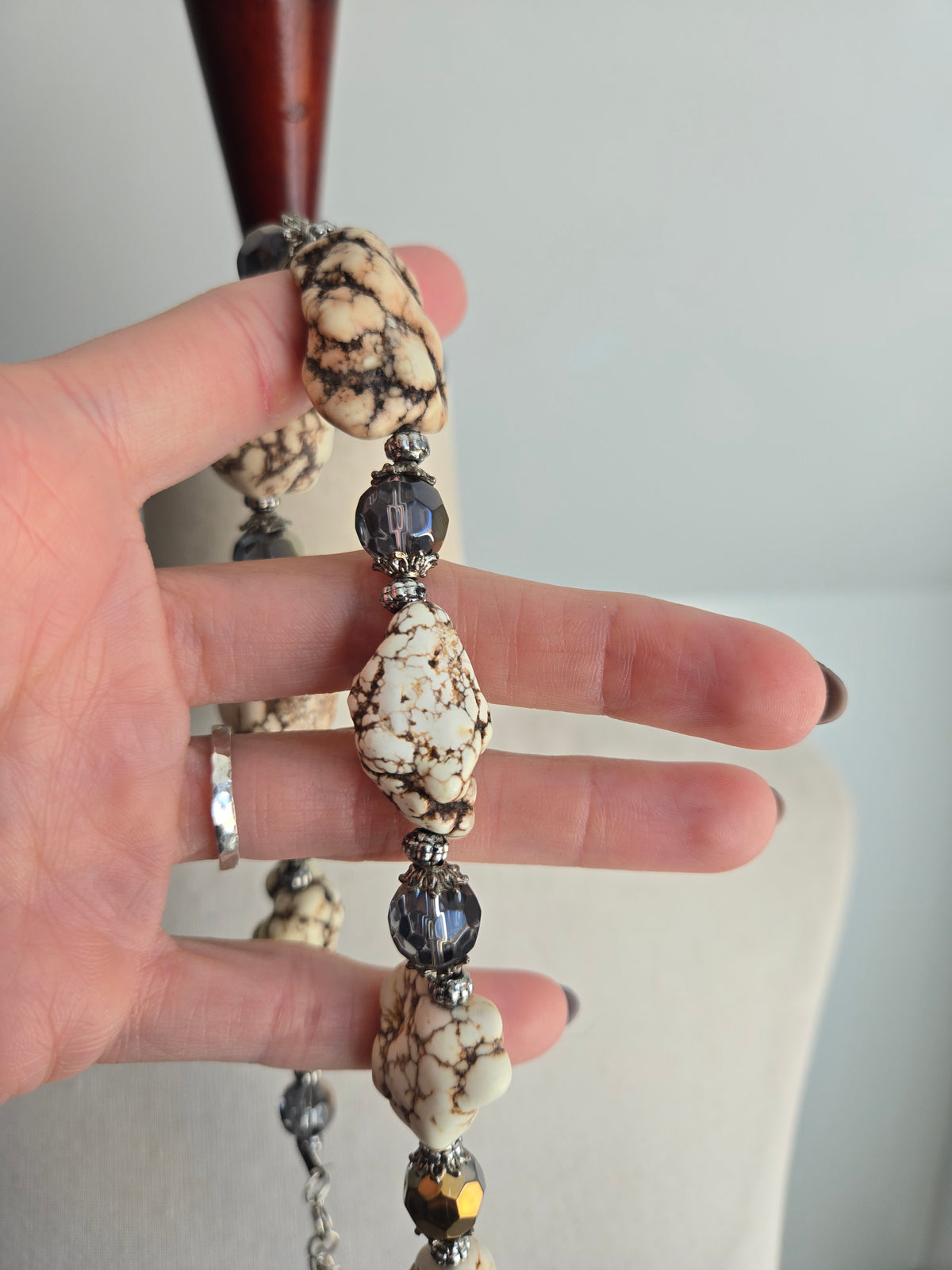 Dramatic Howlite and Glass Bead Chunky Necklace