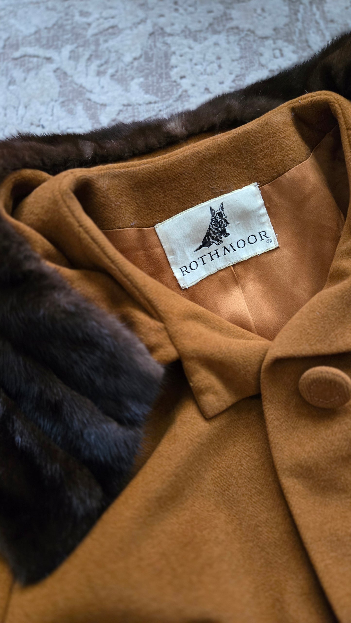 Vintage 1950s Rothmoor Wool Church Coat with Mink Fur Collar - XL/2XL