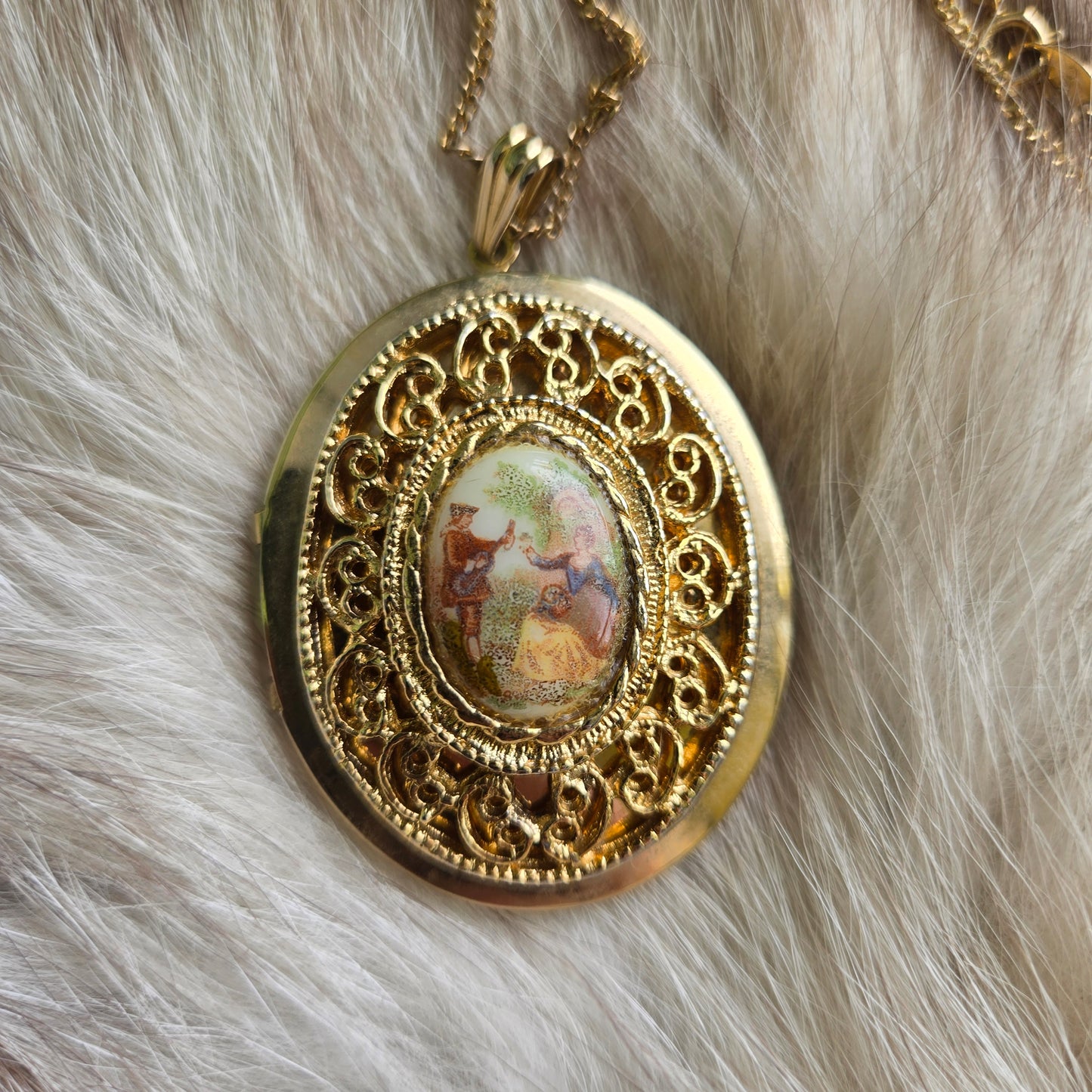 Vintage Courting Scene Large Locket Necklace