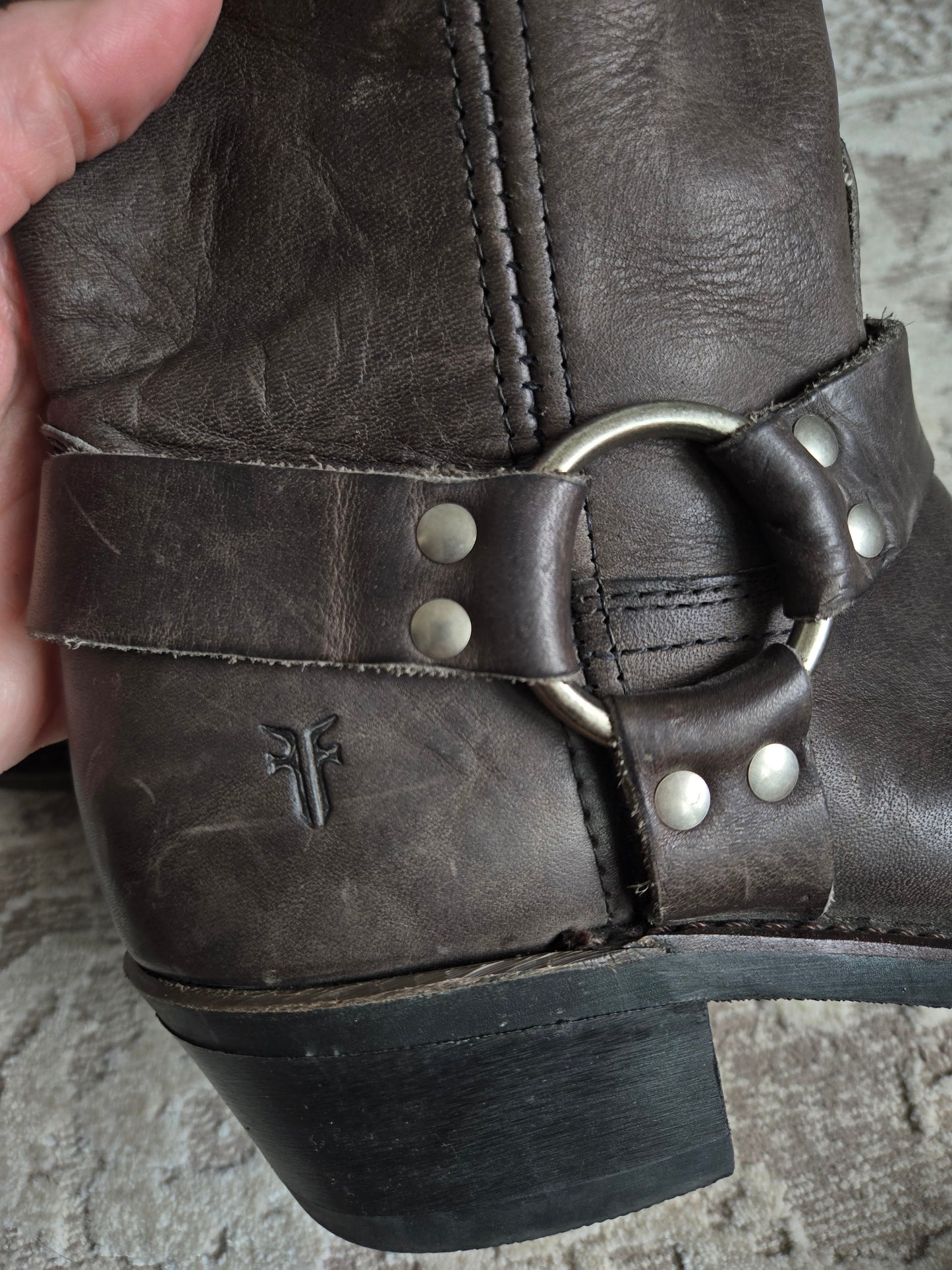 Frye Dark Brown Leather Harness Boots - Size 8.5 (womens)
