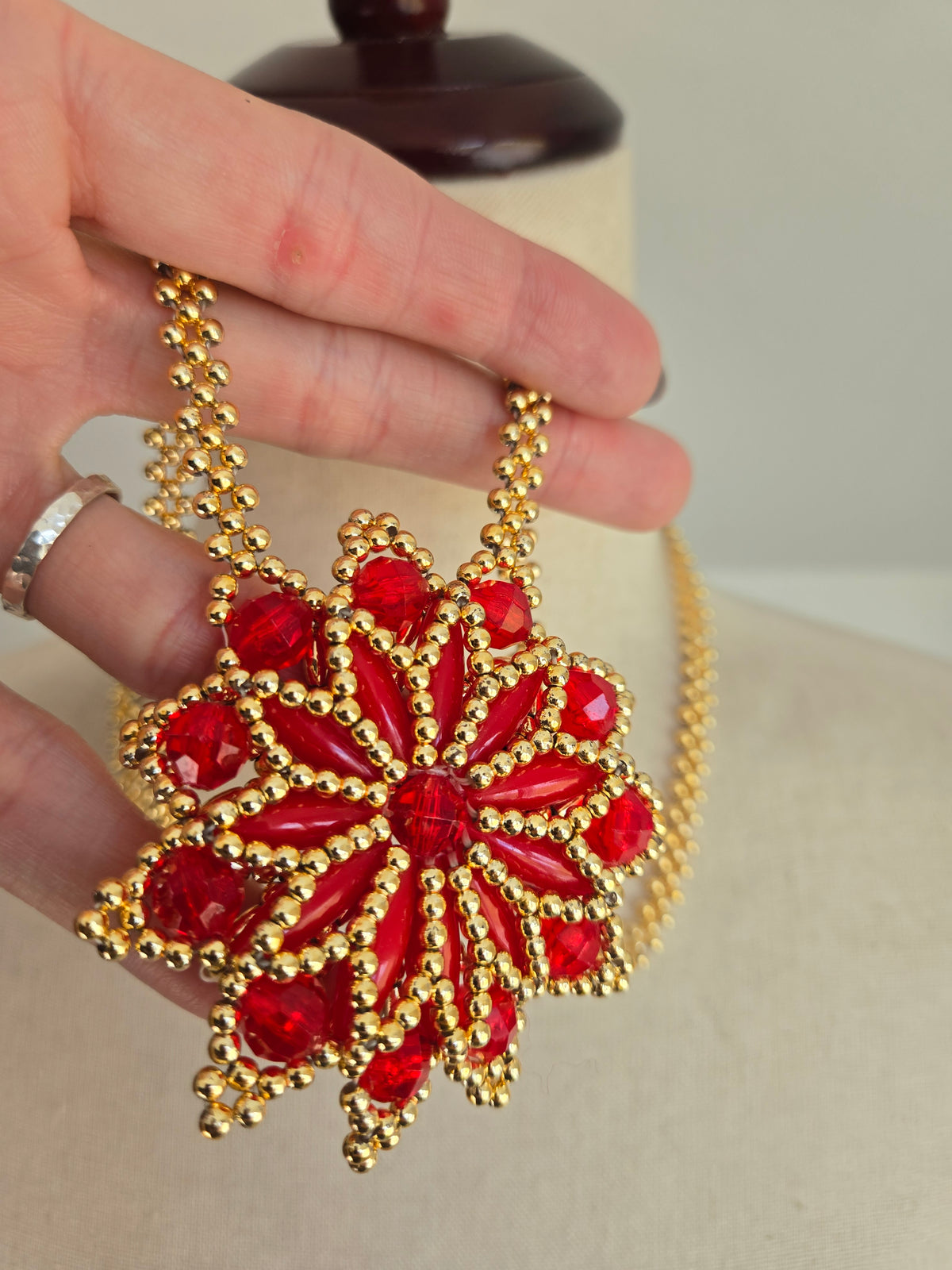 Vintage Hand Made Plastic Beaded Flower Necklace