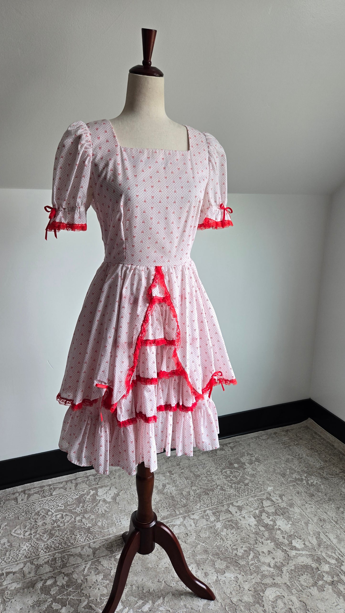 True Vintage 1960s Western Swing Dancing Dress Red and White - Small