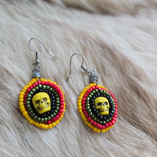 Handmade Beaded Skull Earrings - Pierced