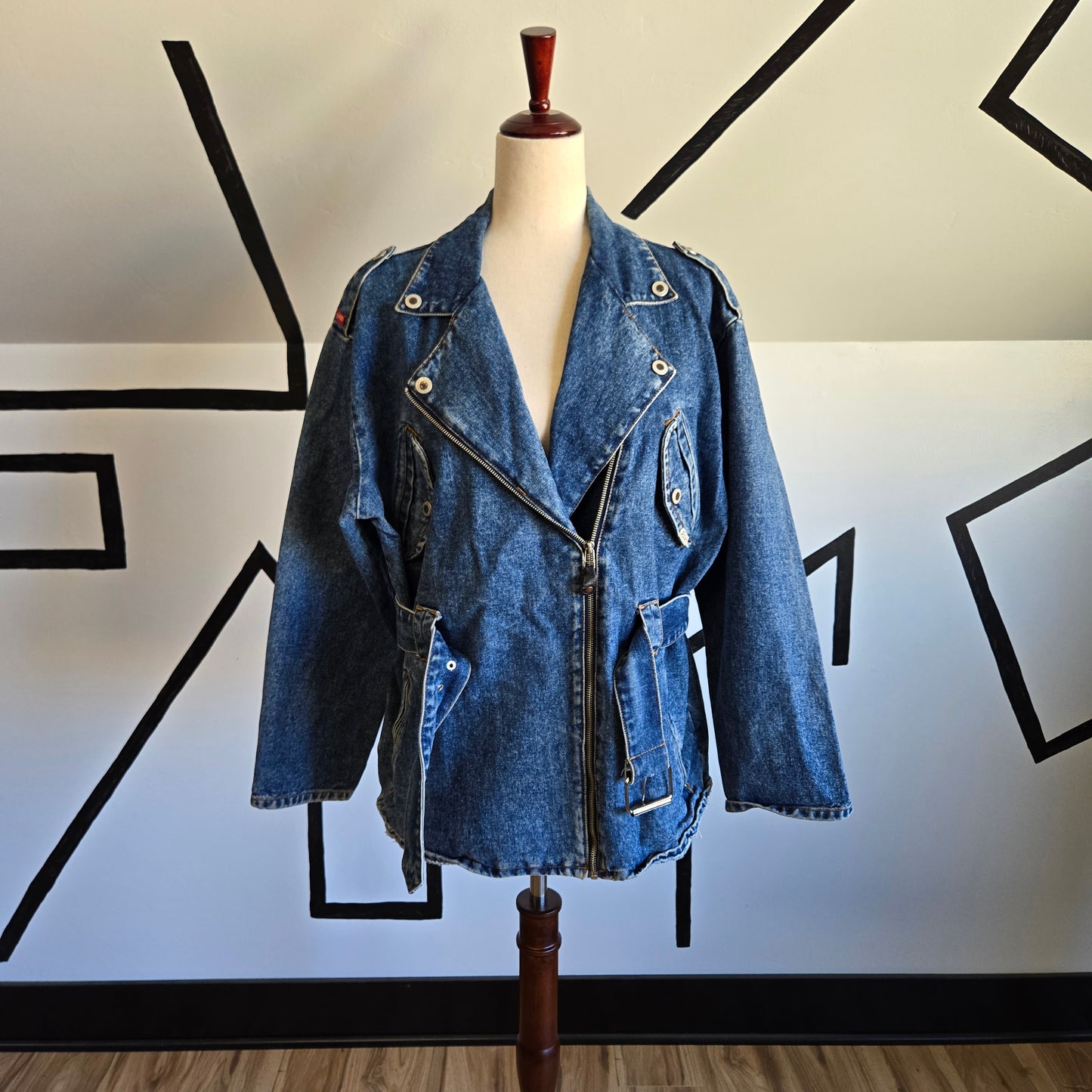 Gasoline Vintage 80s Denim Moto Jacket with Belt - Large