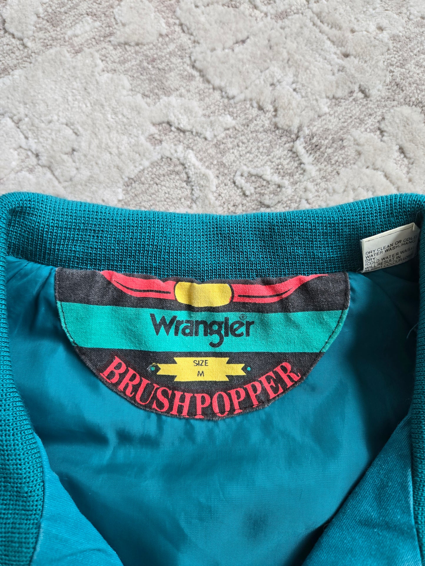 Rare Vintage Wrangler Brushpopper Turquoise Blue Bomber Jacket - M/L/XL