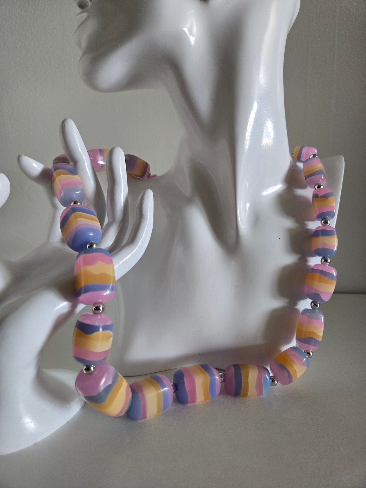 Vintage Colorful Acrylic Bead Statement Necklace