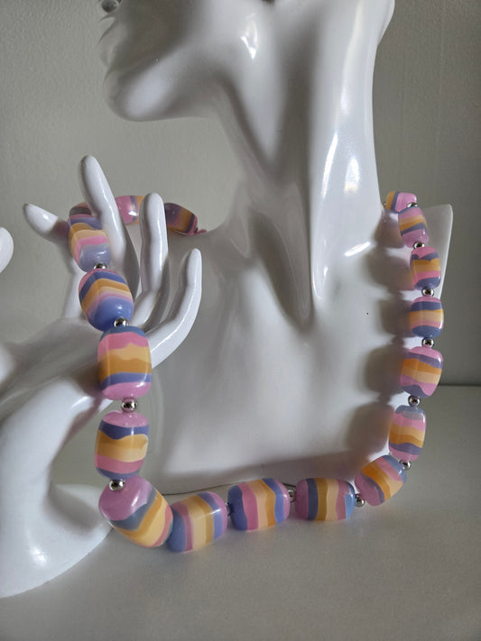 Vintage Colorful Acrylic Bead Statement Necklace