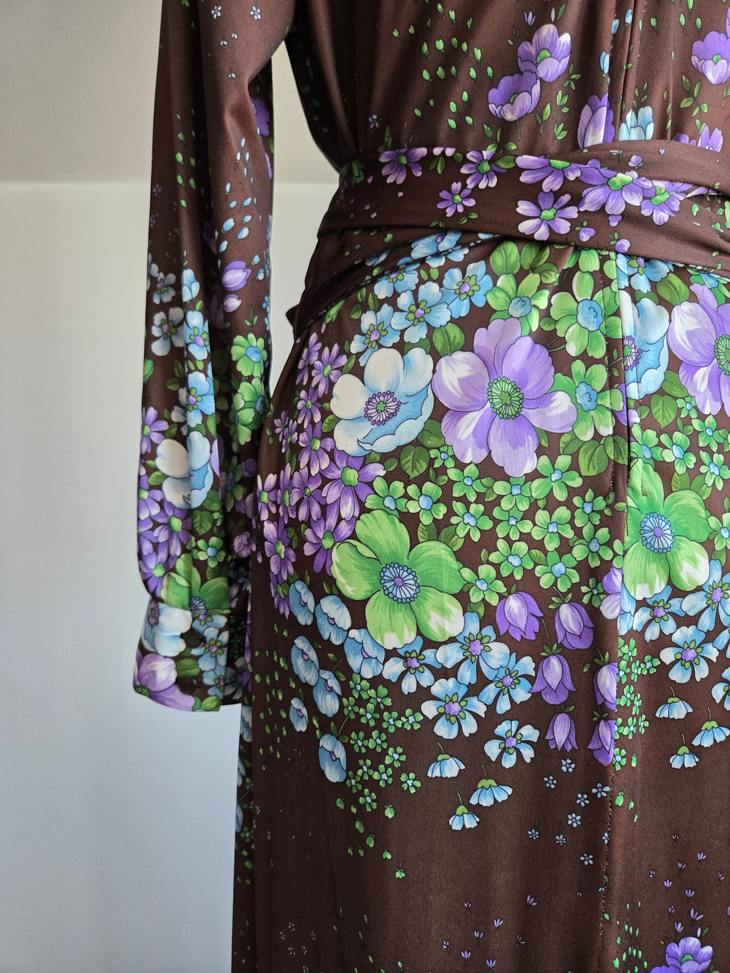 Royalty Dallas Vintage 70s Brown Floral Maxi Dress - L/XL