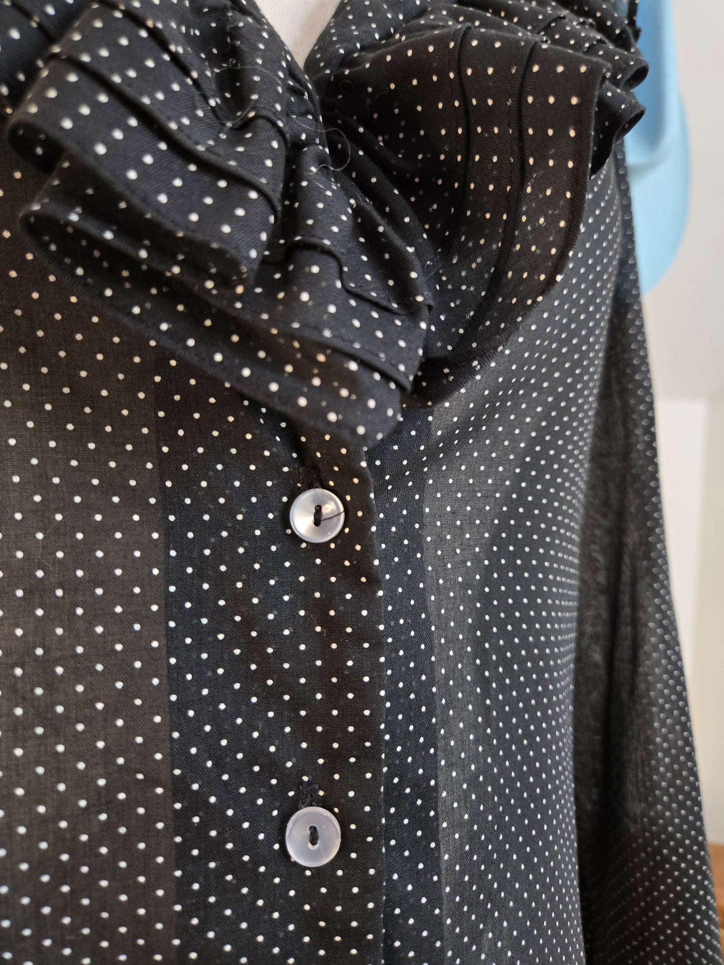 Na'Ma of California 70s Black Tiny Polka Dot Ruffle Top - medium