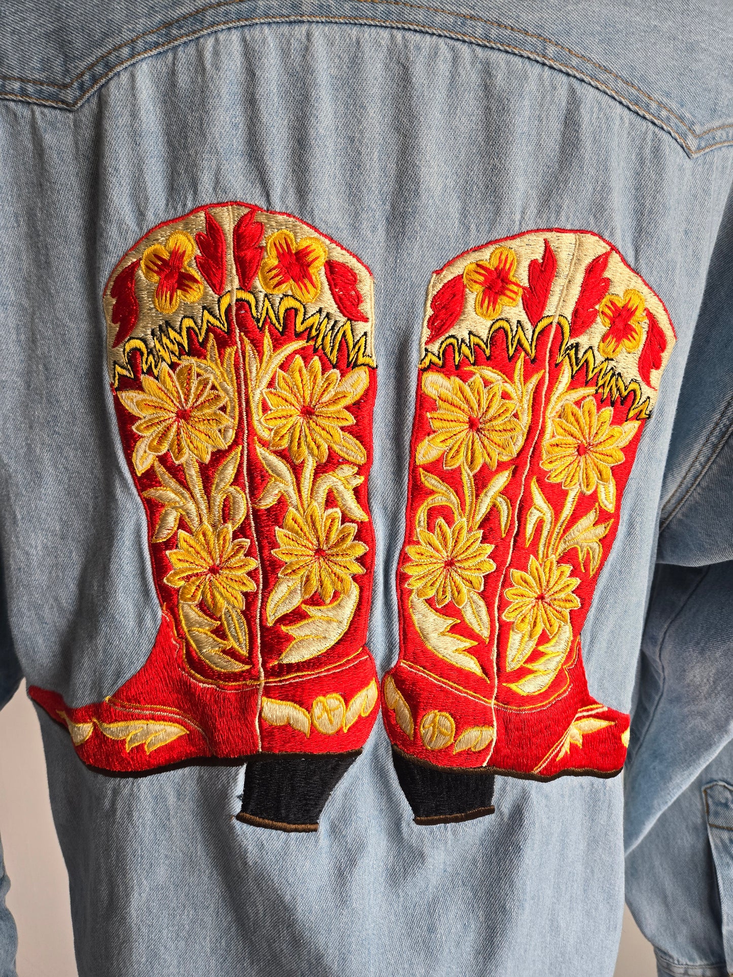 Jake Stuart Denim Shirt with Cowboy Boot Embroidery - M/L