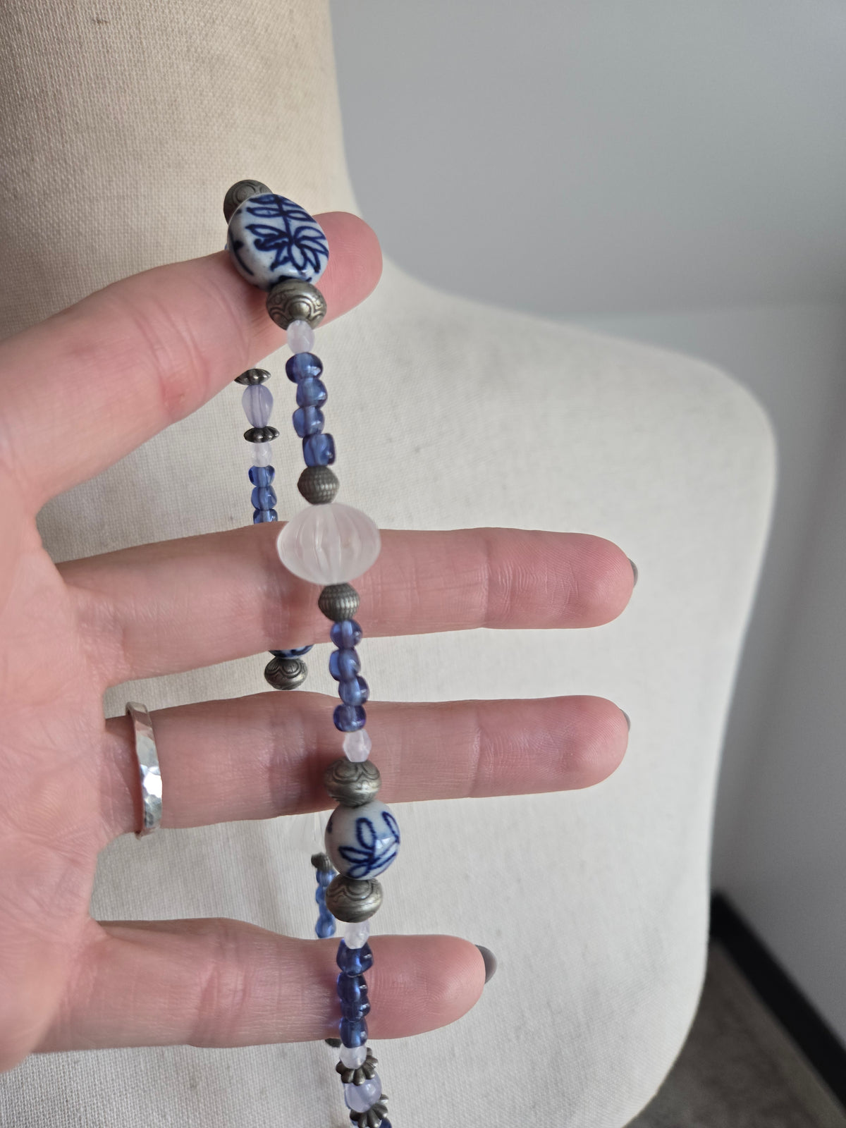 Blue Porcelain Bead Necklace