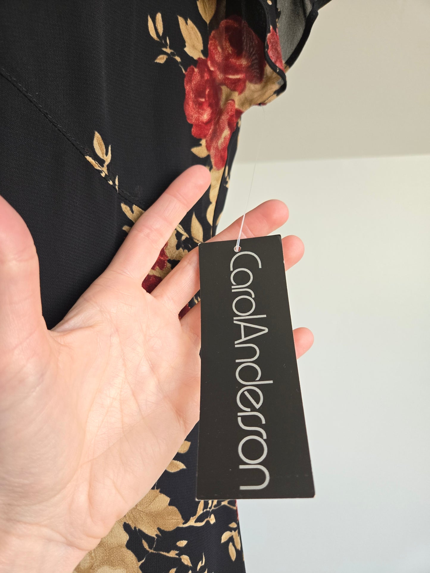 Carol Anderson 90s Deadstock Black Floral Dress - large