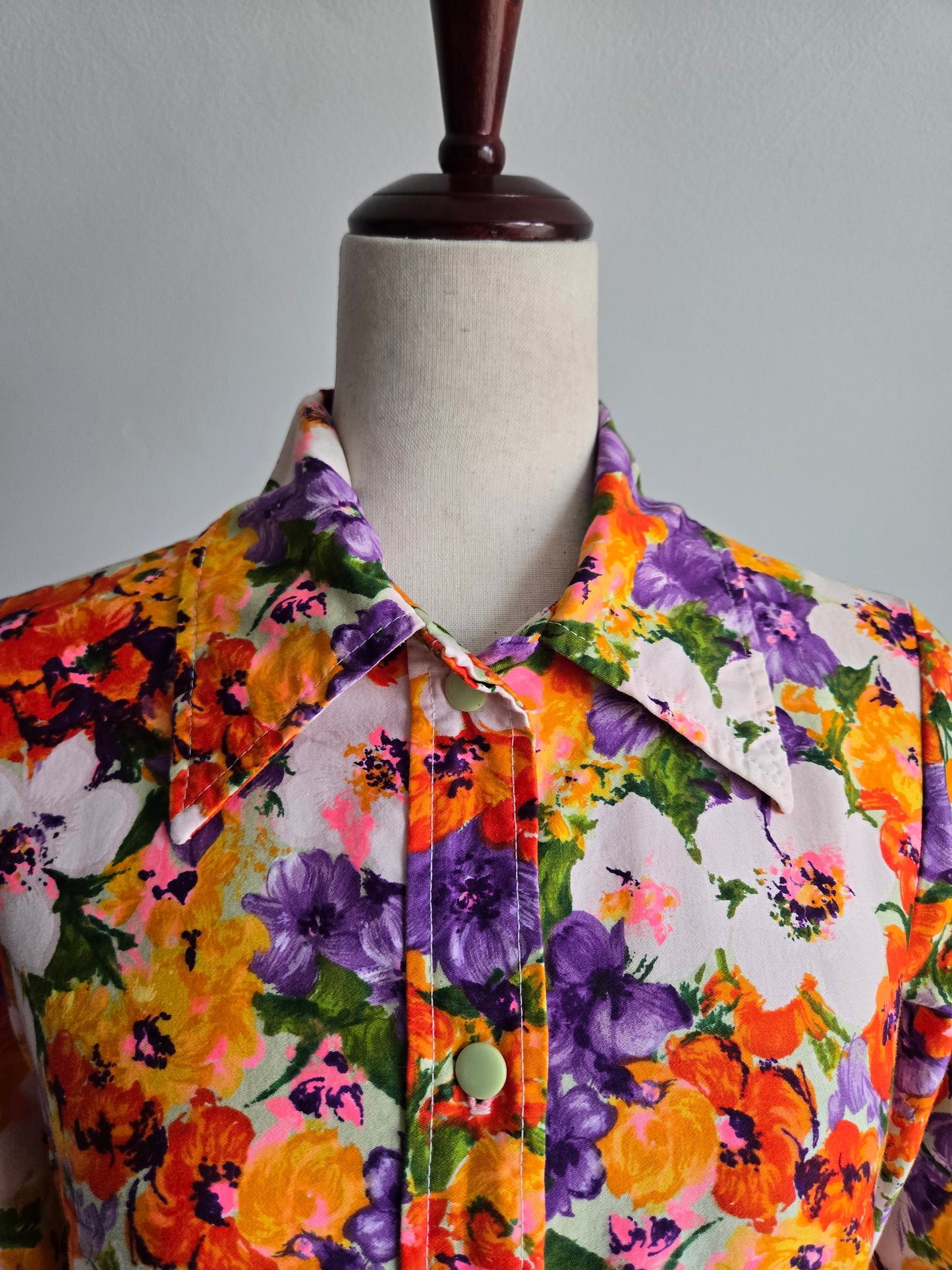 Val Lanne Vintage 70s Dayglo Cotton Floral Top - Small
