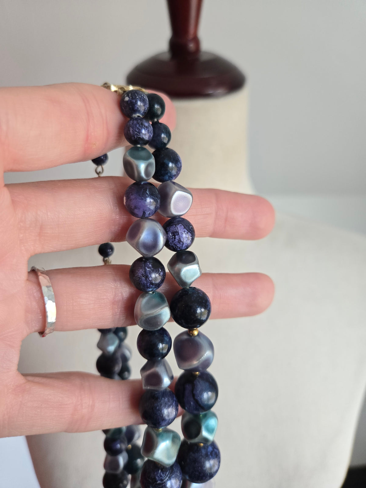 Vintage Deep Blue Multi Strand Beaded Necklace