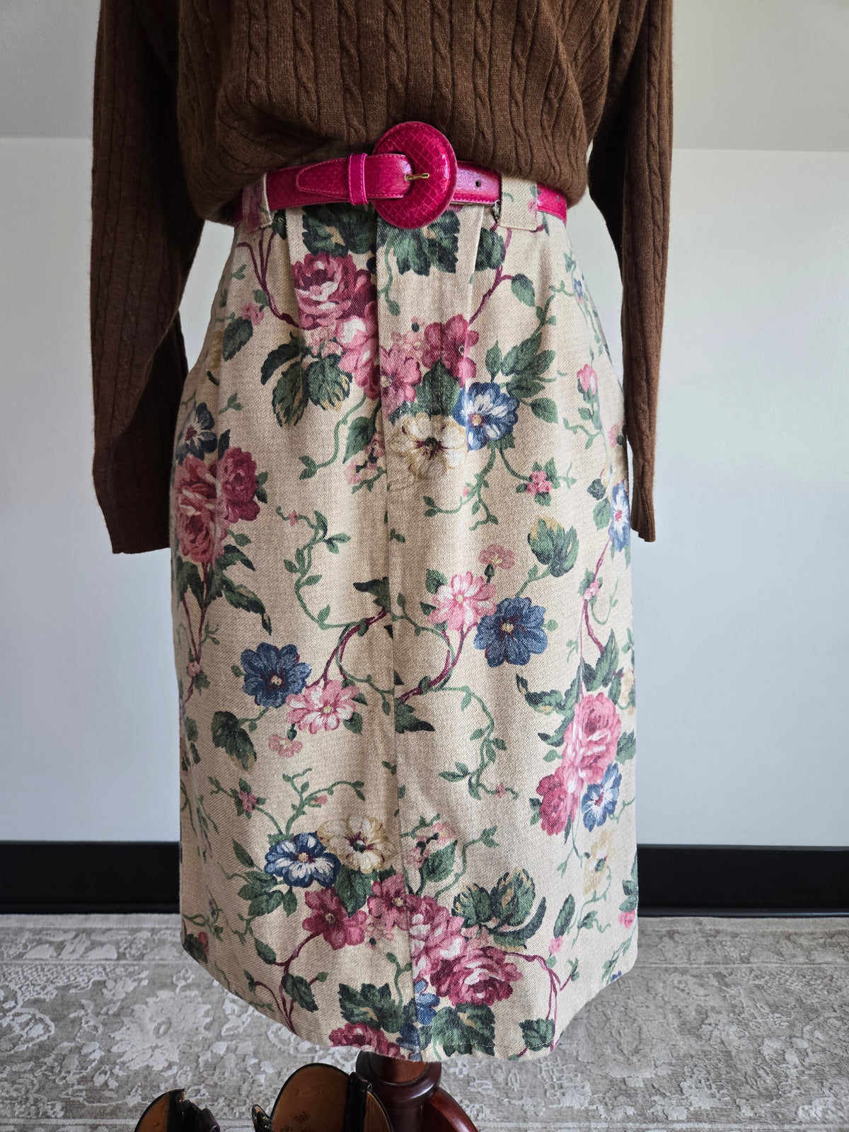Vivaldi Vintage Cotton Floral Denim Skirt - W28