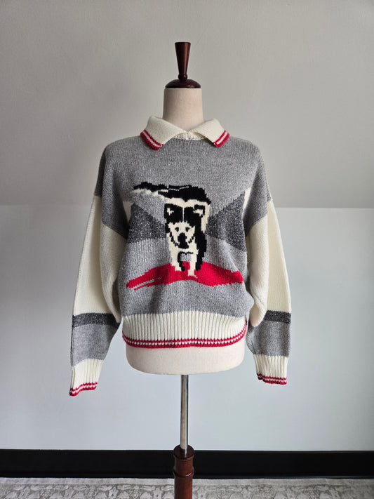 Catalina Vintage 80s Sled Dog Novelty Knit Sweater - Medium