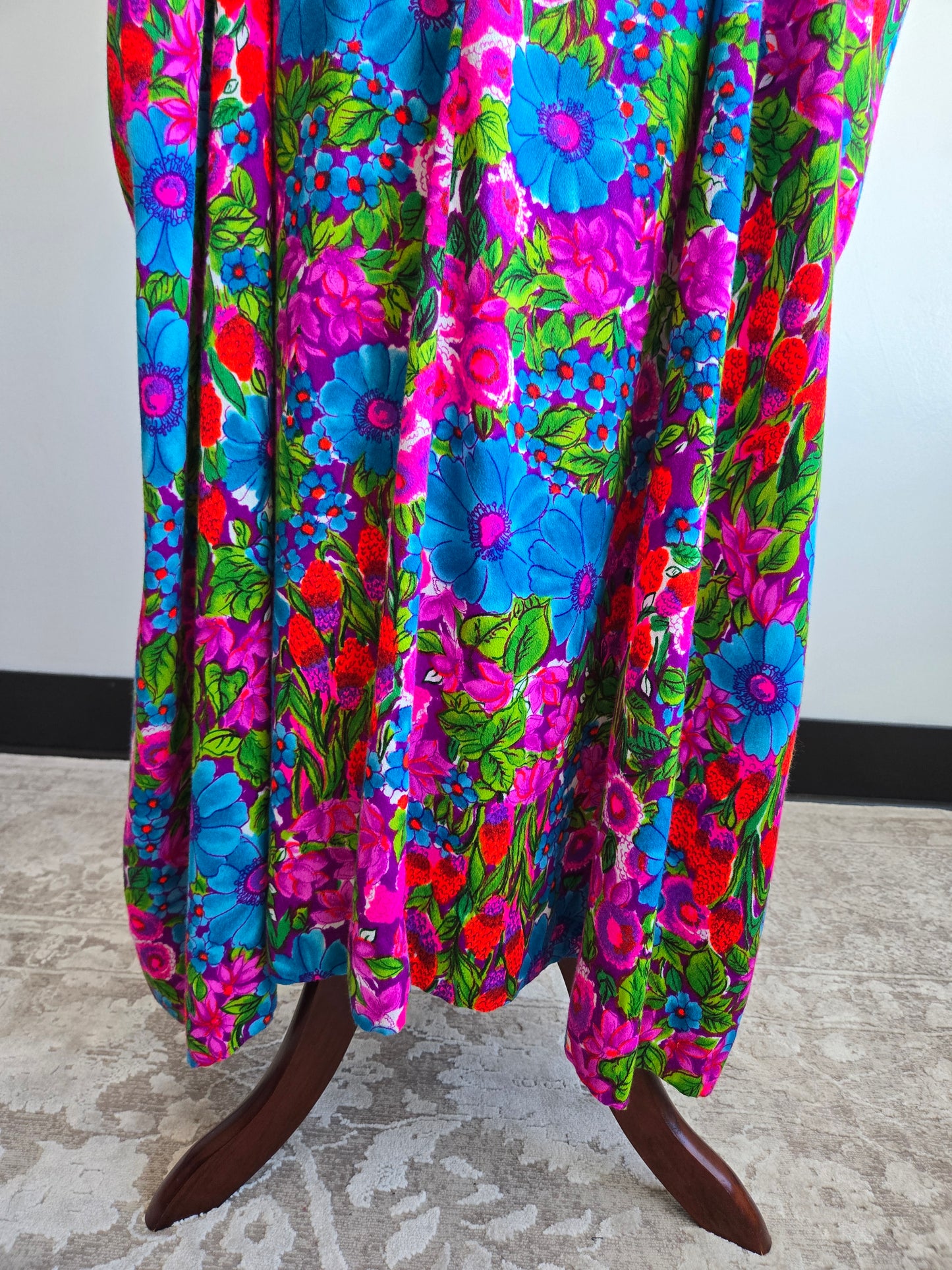 Ter-She Vintage Barkcloth Dayglo Print Floral Caftan - OS