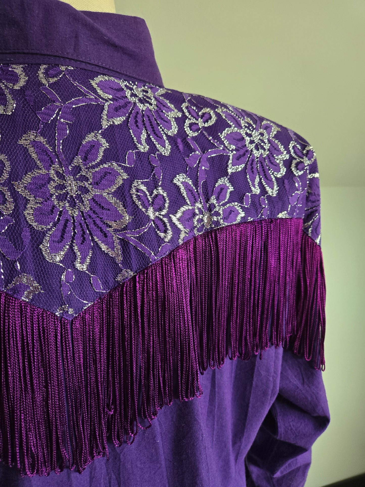 Lilia Smith Vintage Purple Fringe and Lace Top - Large