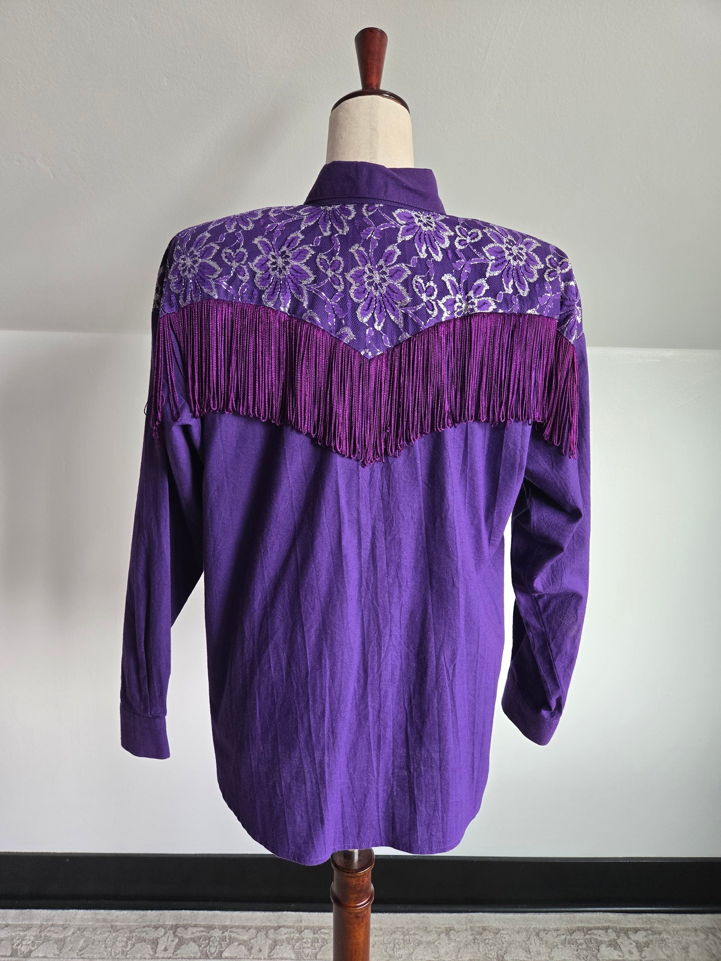 Lilia Smith Vintage Purple Fringe and Lace Top - Large