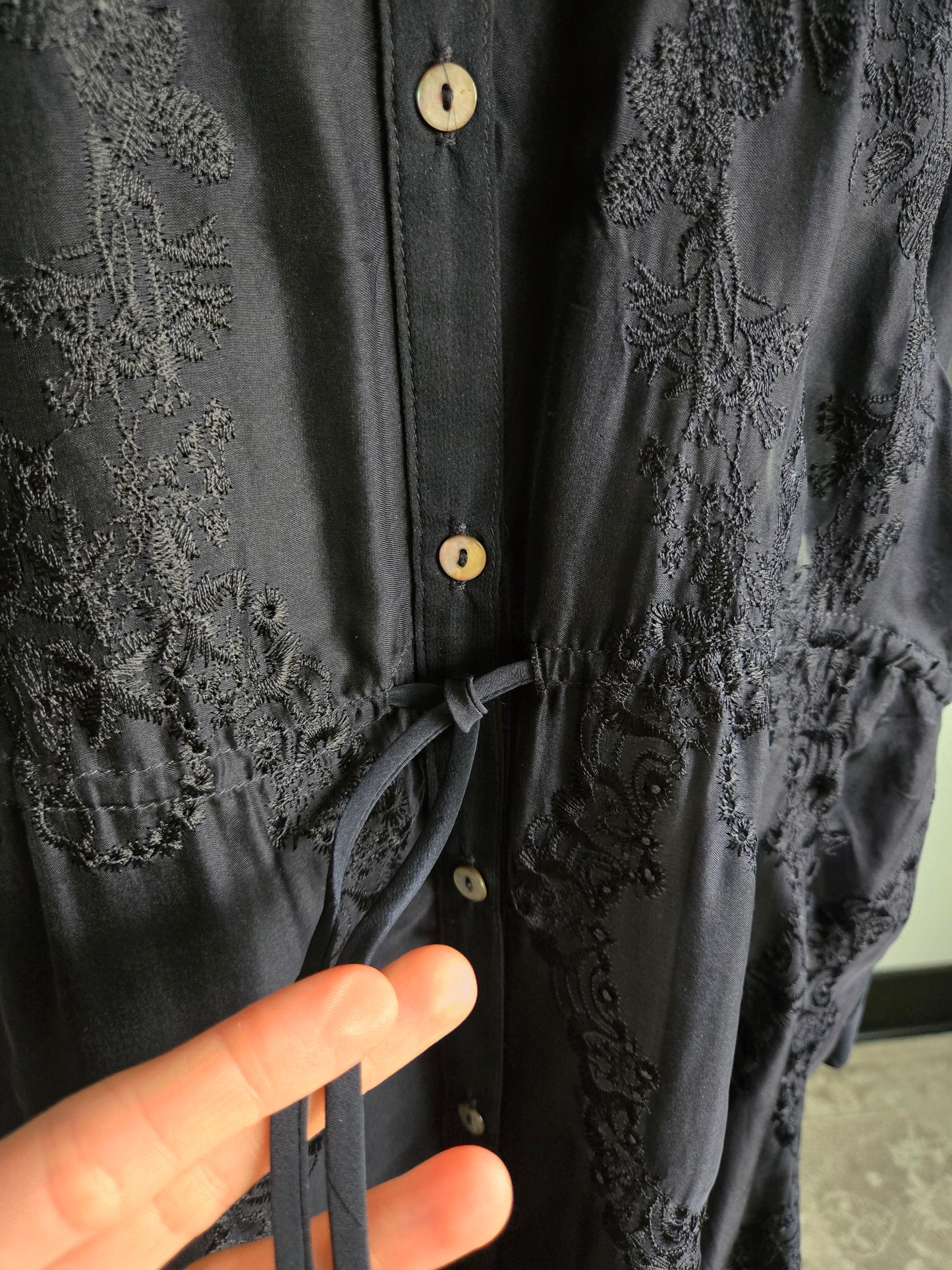 Bailey 44 Silk Black Sheer Embroidered Dress - S/M
