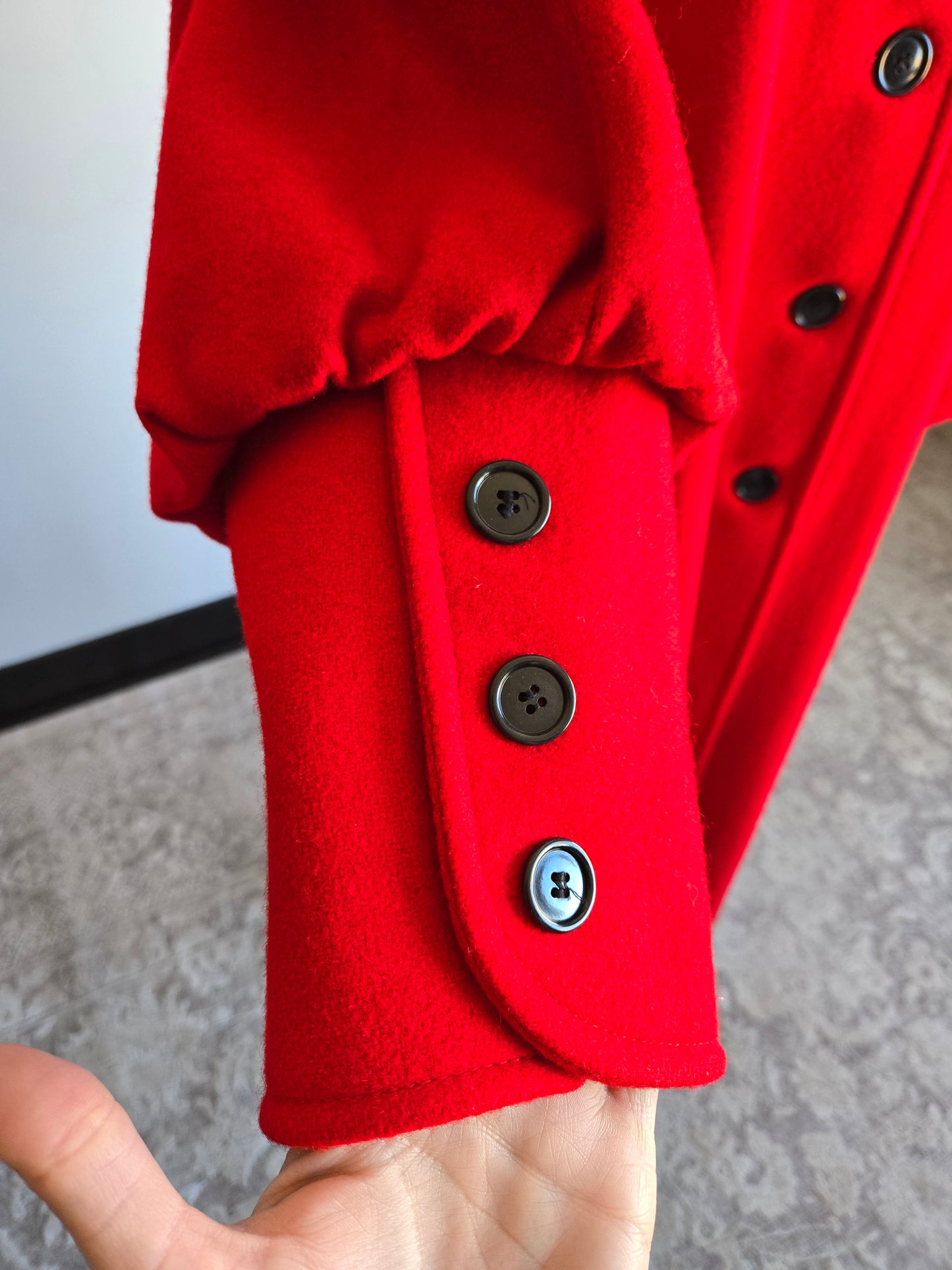 Lady Suzette Vintage 80s Edwardian Revival Bright Red Wool Over Coat - L/XL