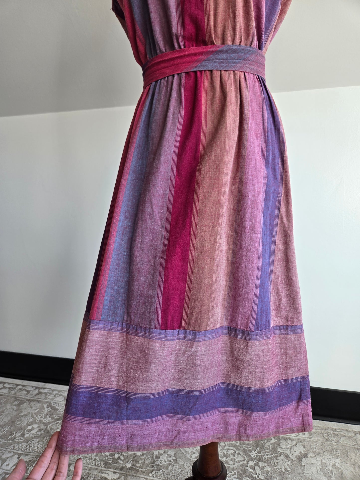 Checkaberry Vintage Cotton Colorful Stripe Dress with Belt - S/M