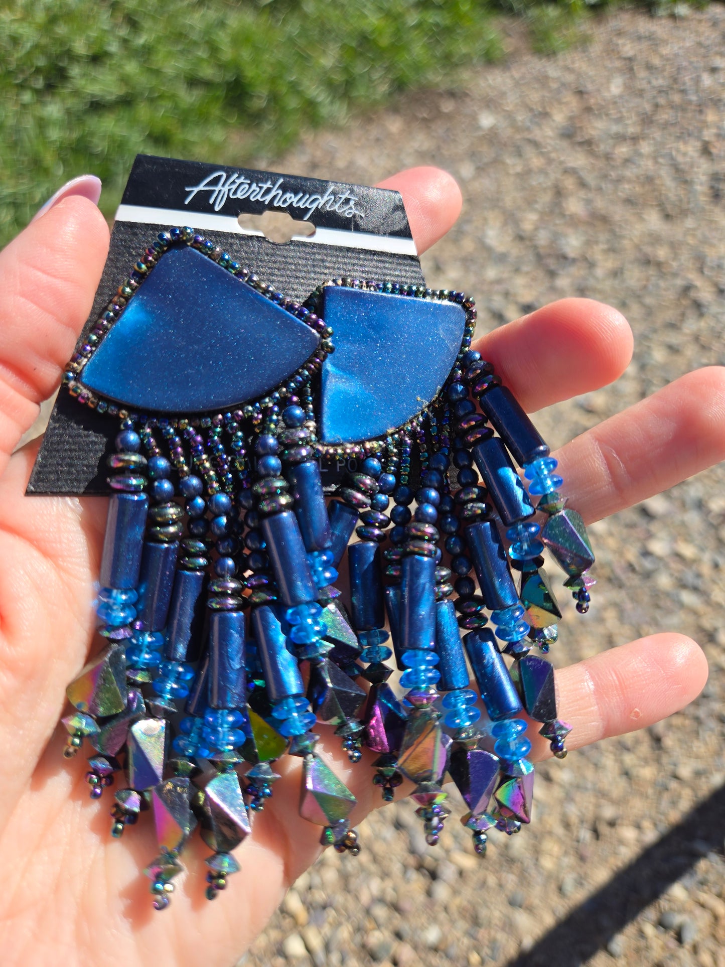 Deadstock Vintage Blue Iridescent Beaded Fringe Pierced Earrings