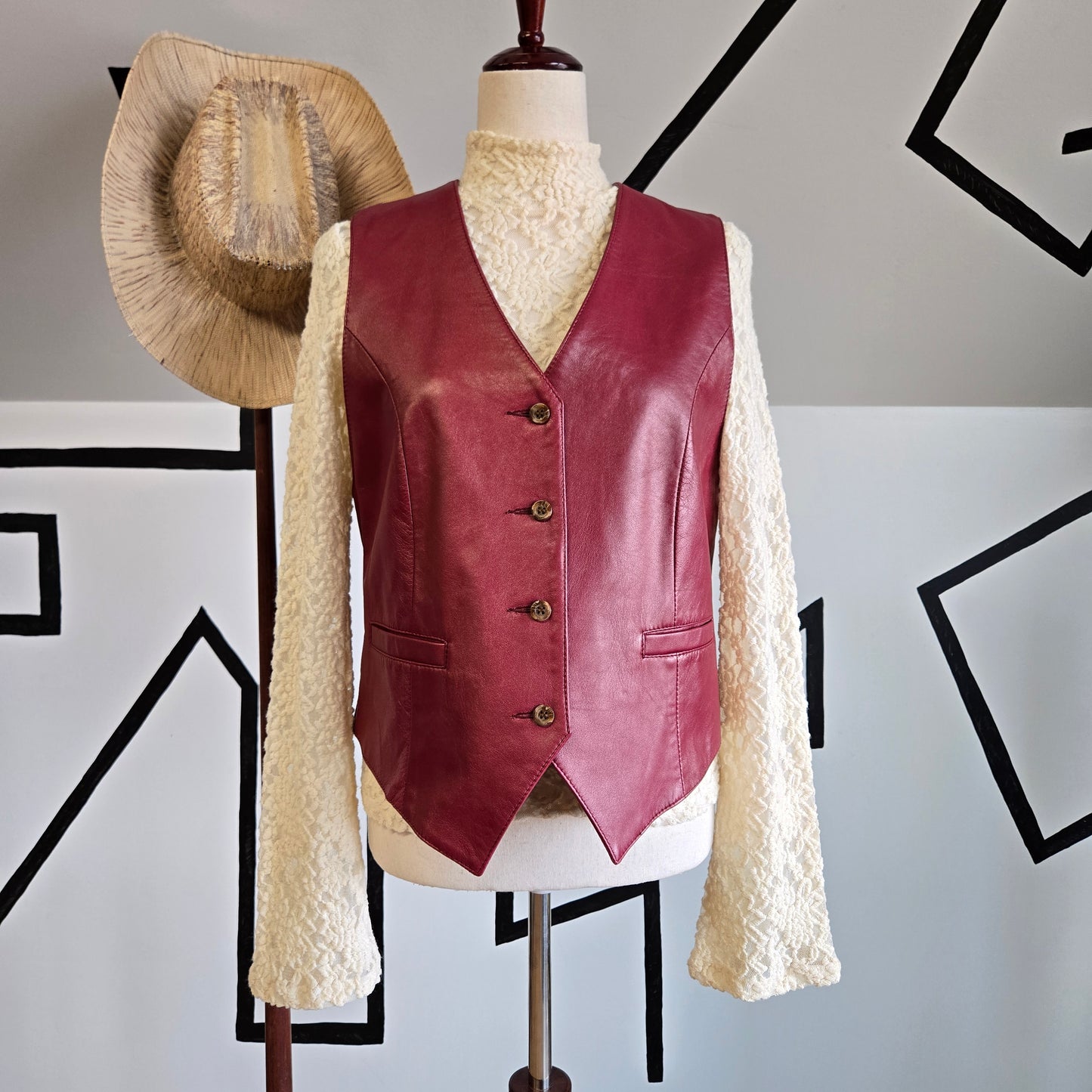 Solvang California Buttery Soft Burgundy Genuine Leather Vest - medium