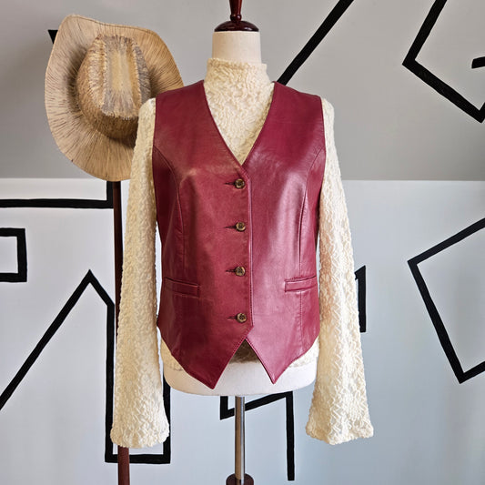 Solvang California Buttery Soft Burgundy Genuine Leather Vest - medium