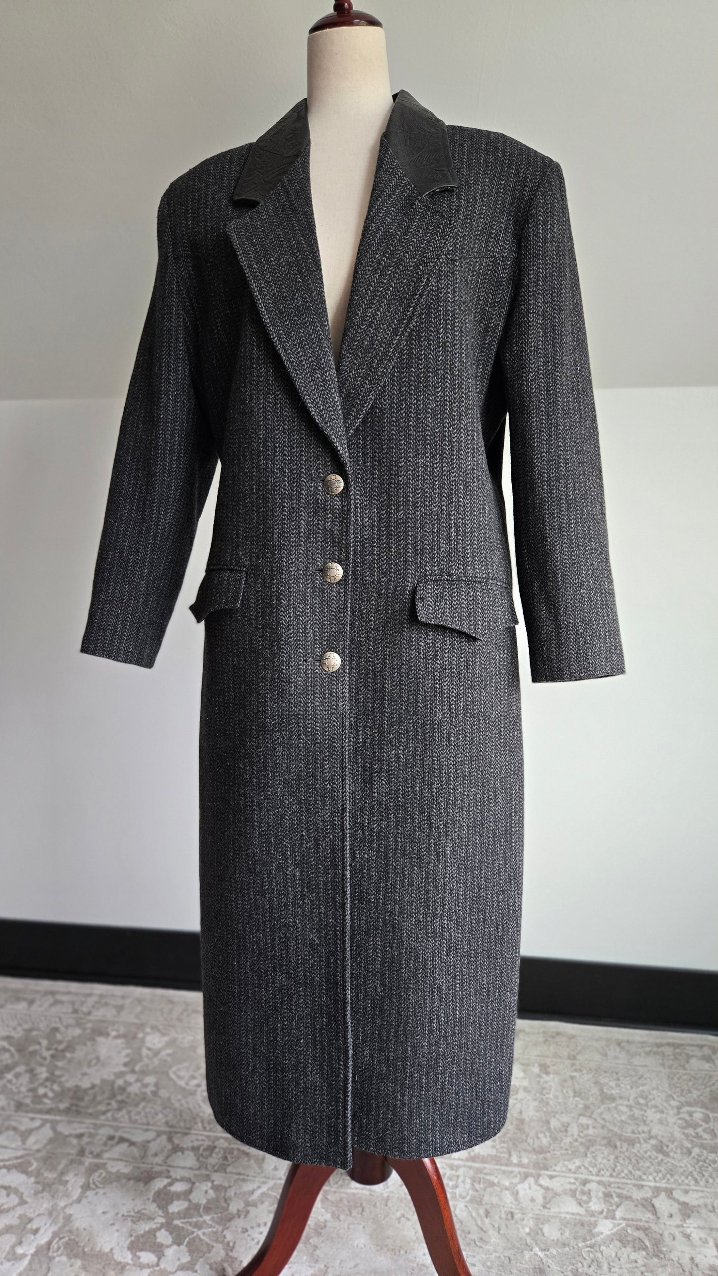 Pioneer Wear Vintage Long Blazer Jacket with Leather Collar - Large