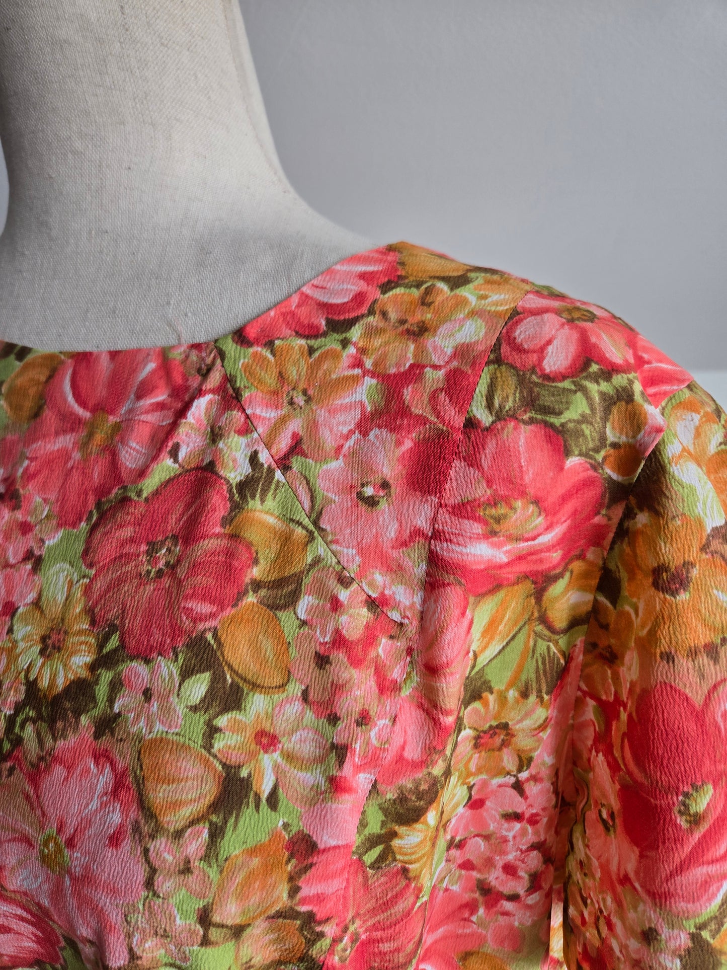 Vintage 1950s Handmade Flower Power Dress - L/XL