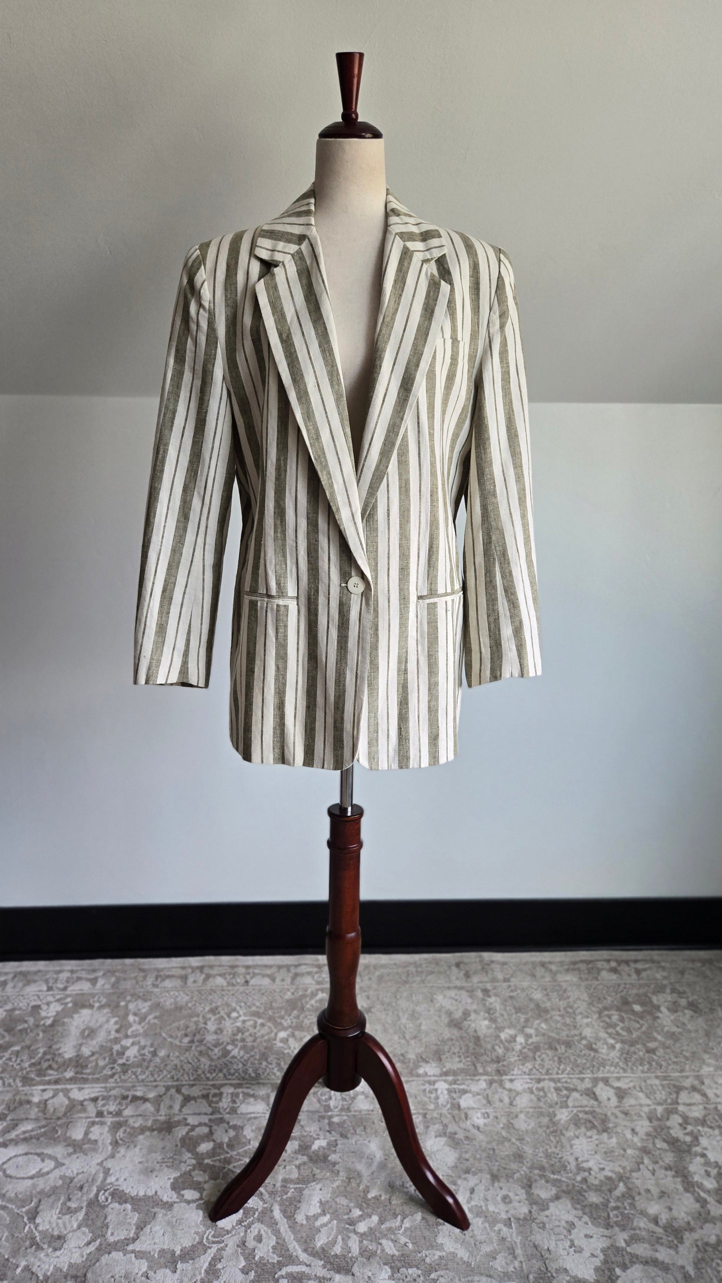 Vintage F. Options Linen/Cotton Blend Striped Blazer - Medium