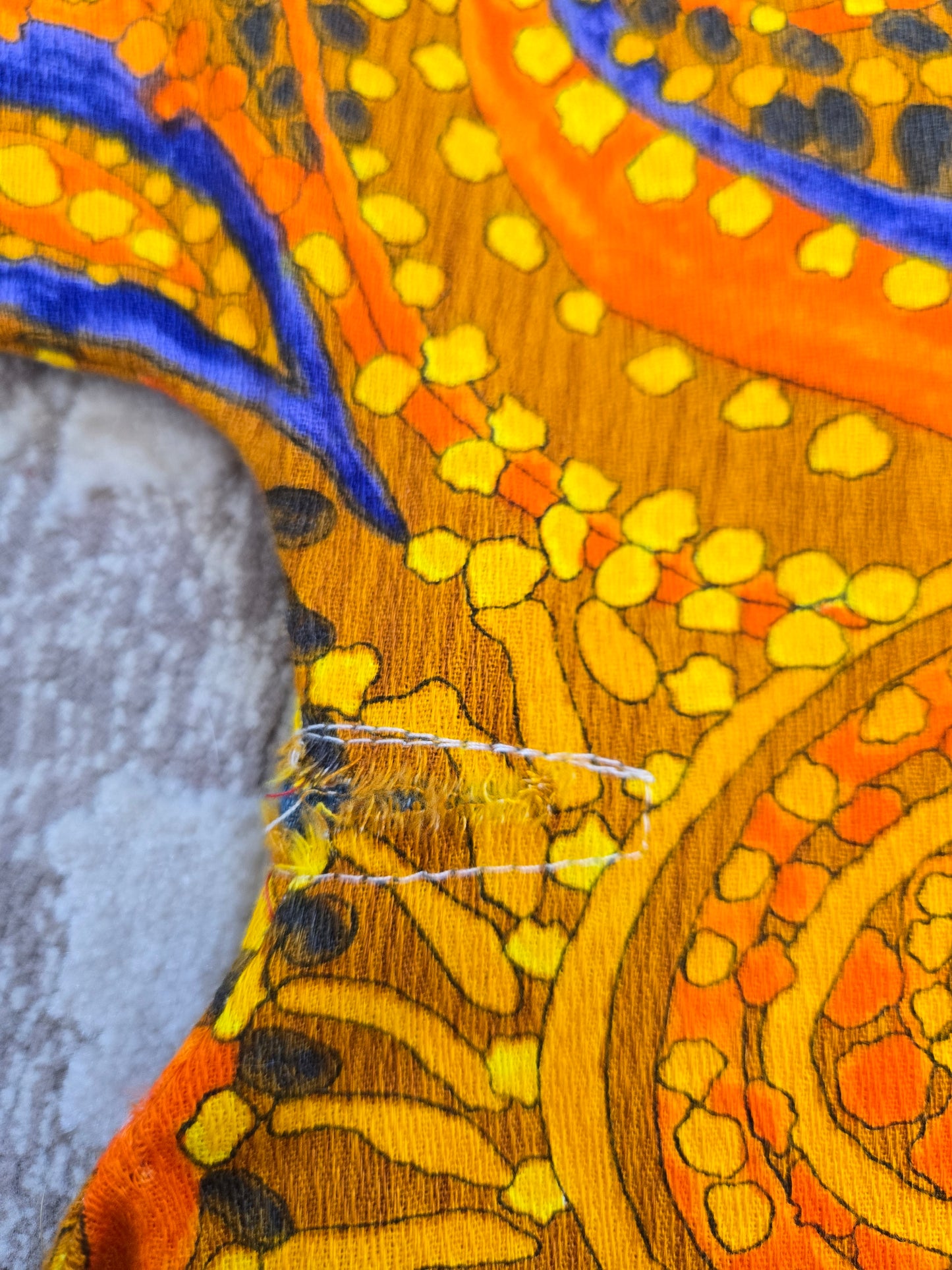 Vintage Barkcloth Orange Psychedelic Dayglo Print Maxi Dress - XS/S