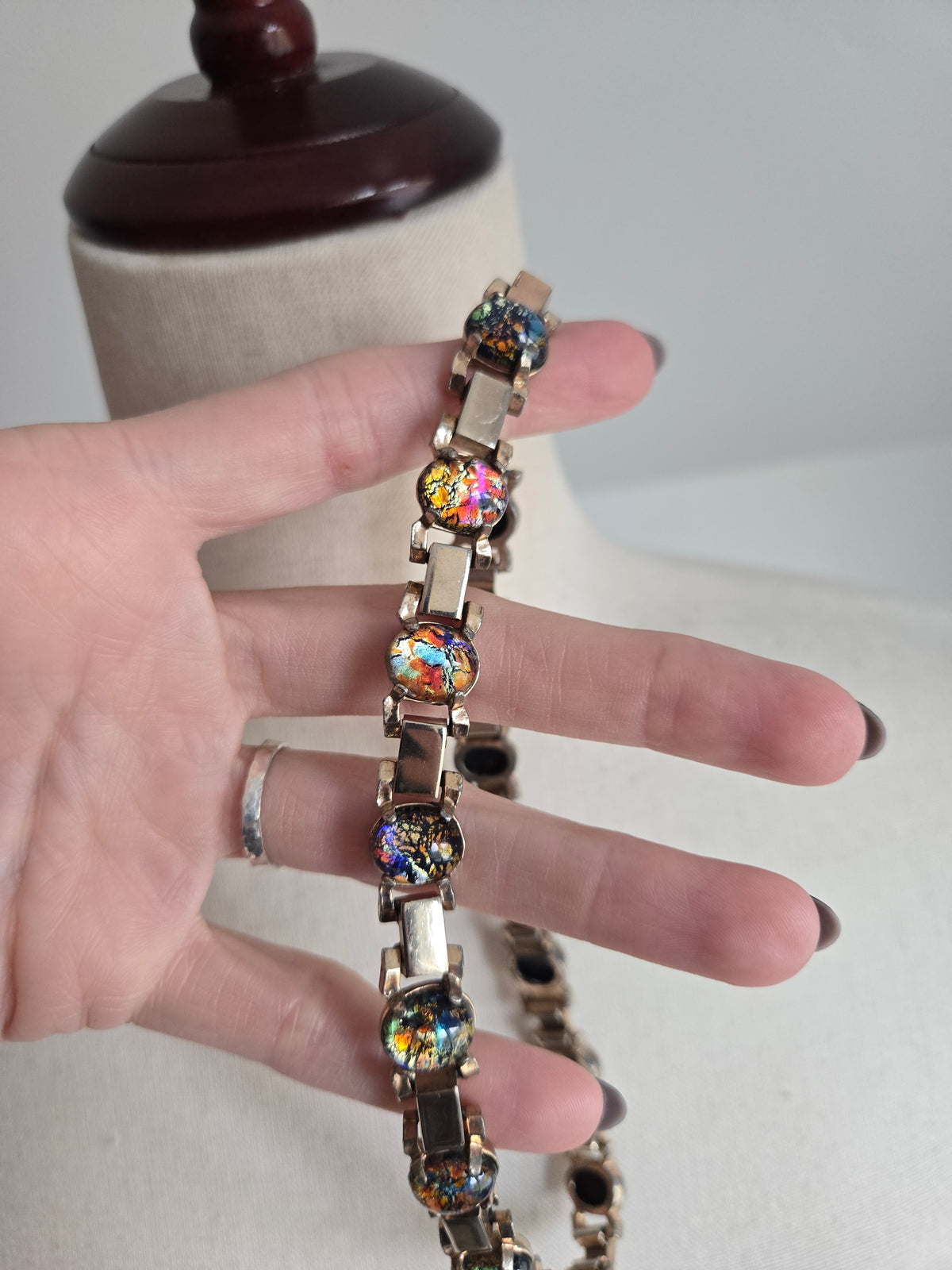 Vintage Confetti Glass Cab Choker Necklace