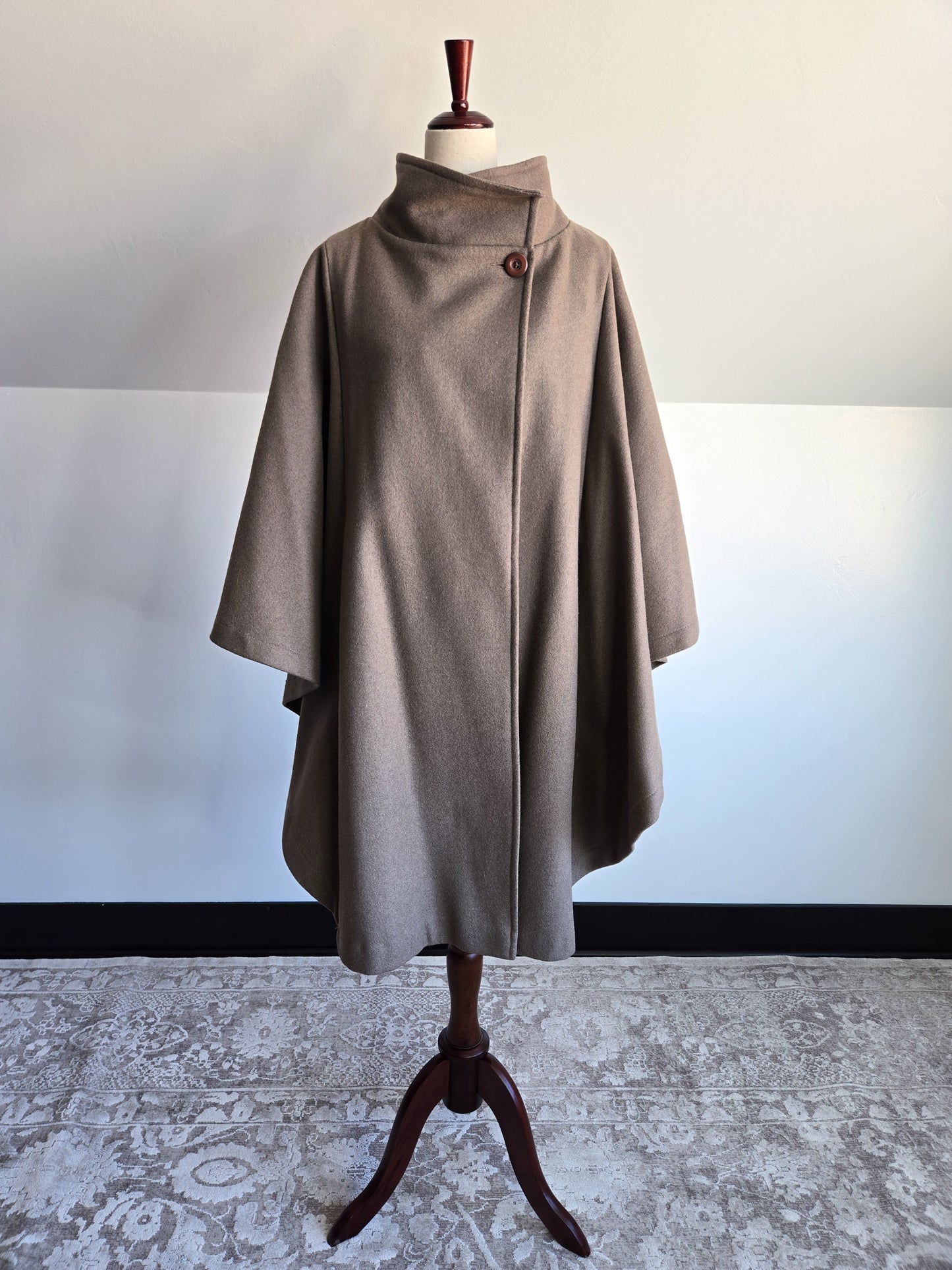 Vintage Brown Wool Poncho Coat - L/XL