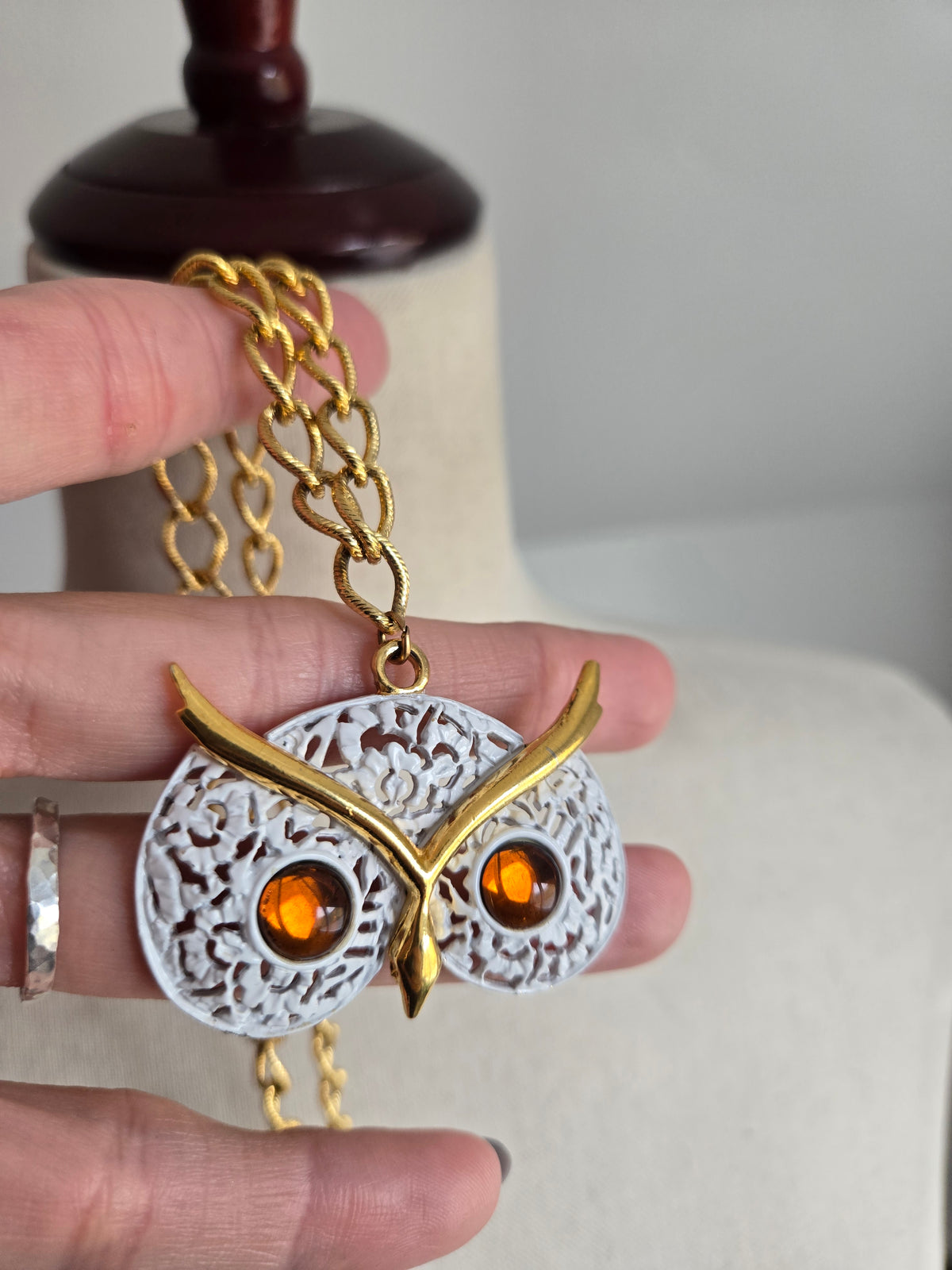 ART Signed Vintage Owl Necklace