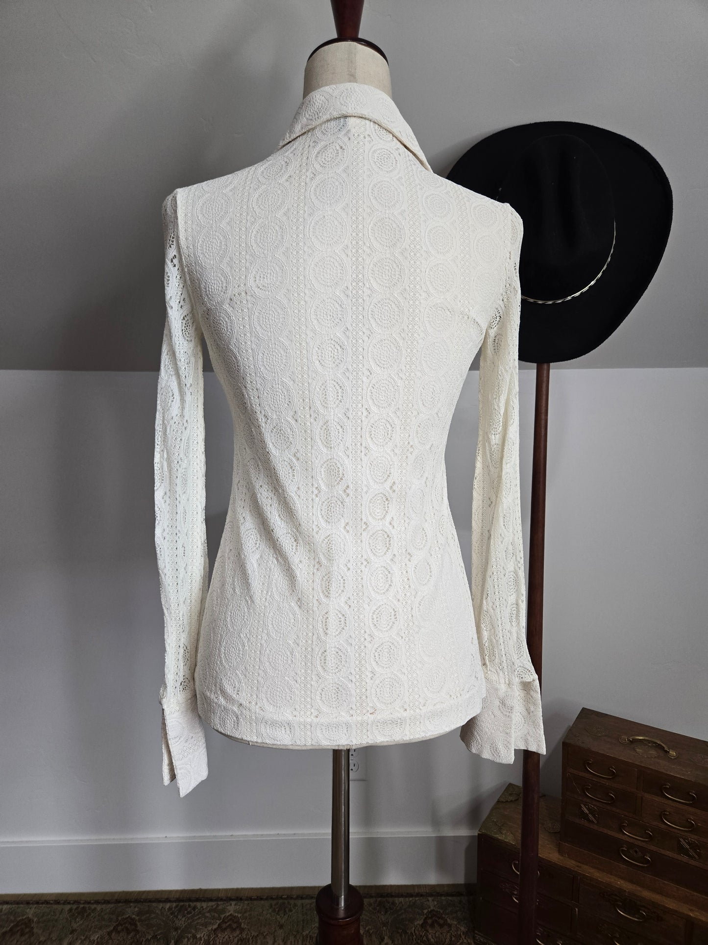 Alex Coleman Vintage 70s Lace Button Down Top - XS/S