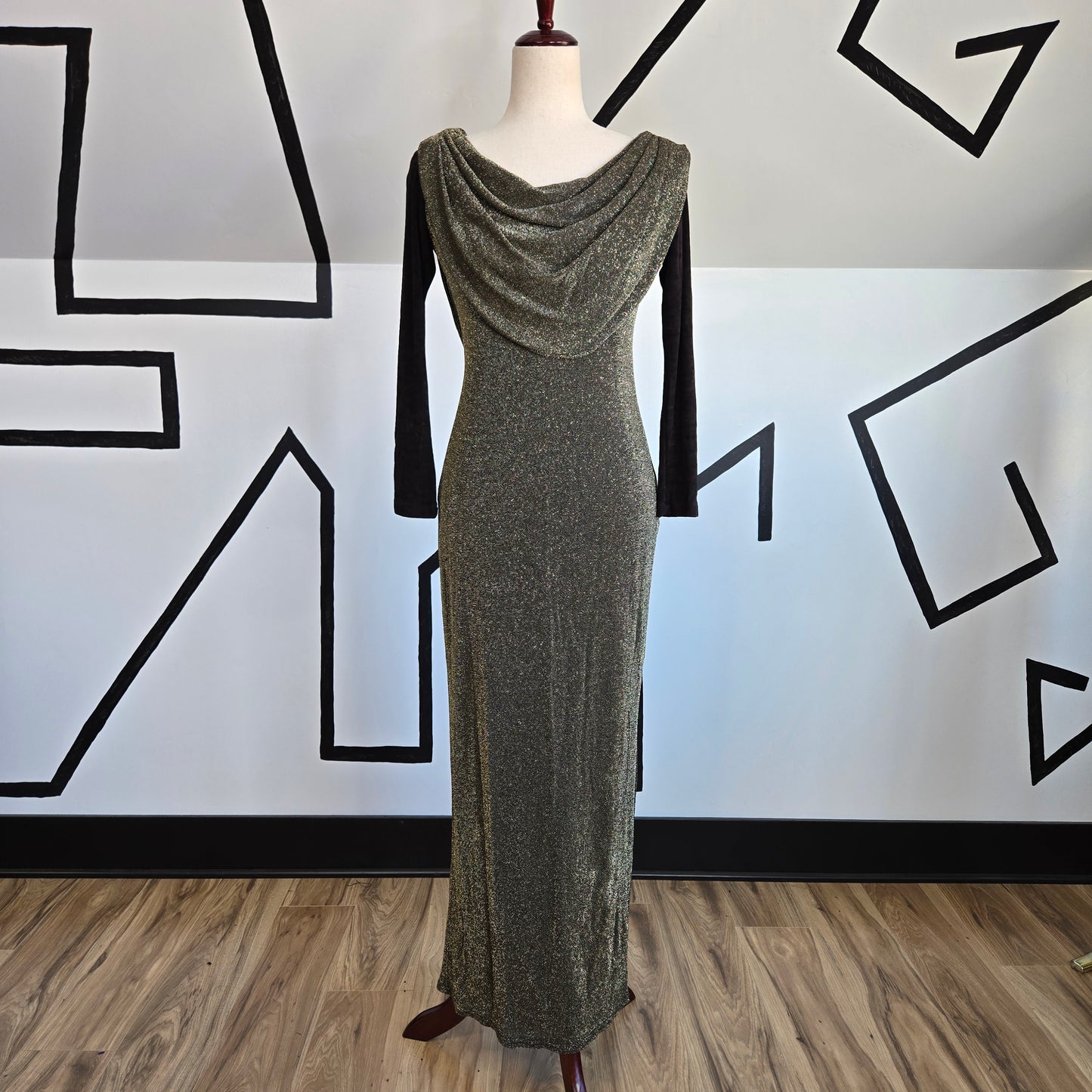 Morning Side Designer Collection Vintage Metallic Knit Drape Front Dress - small