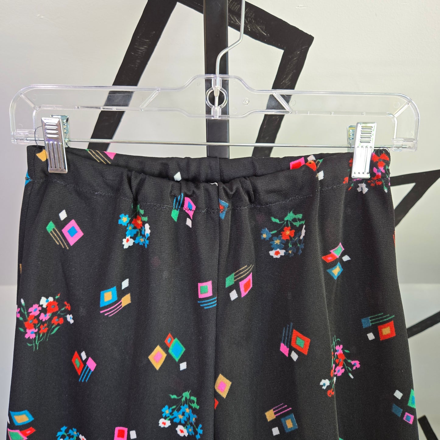 Colorful Print 1960s Black Two Piece Set