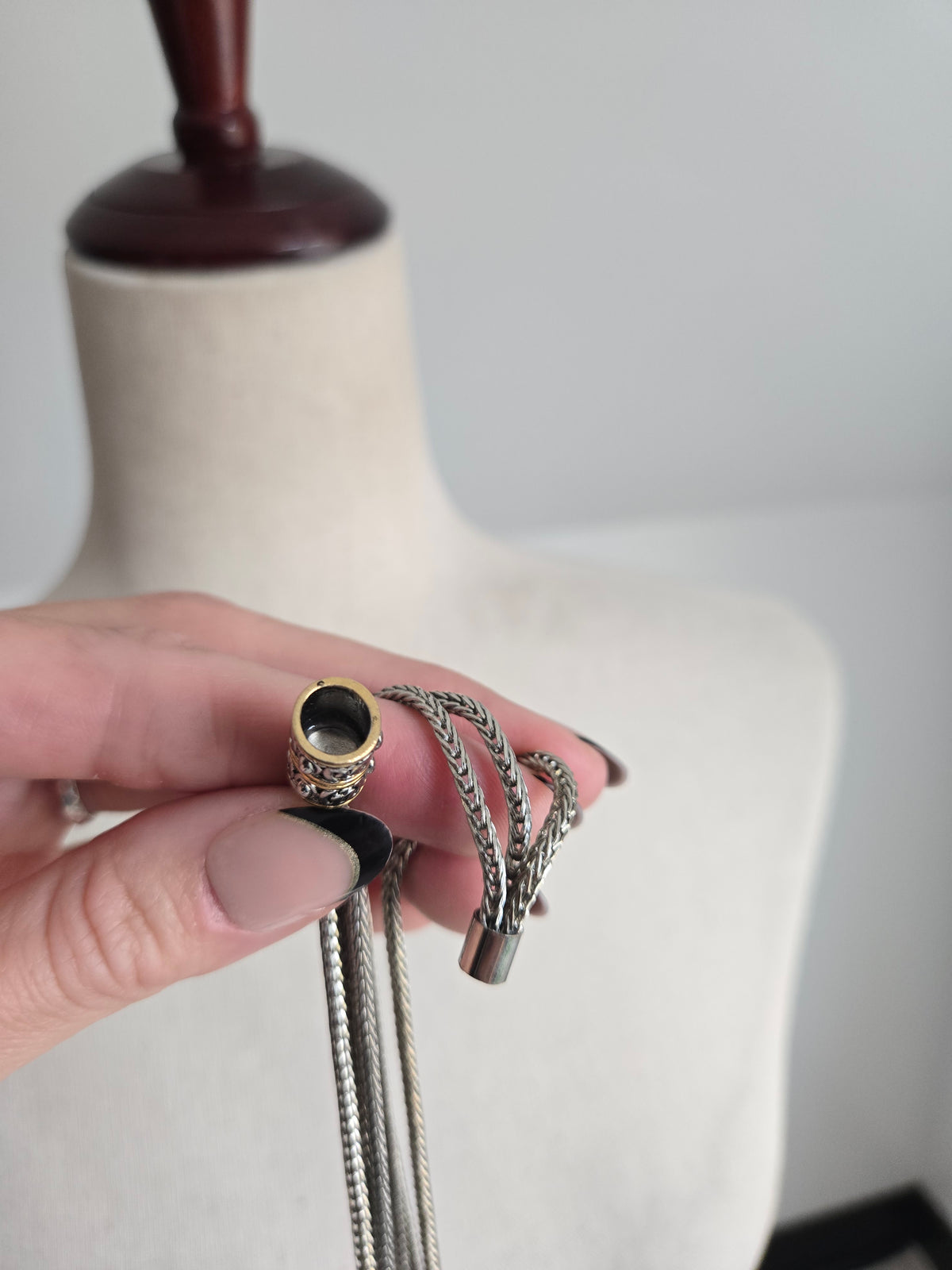 Premier Designs Silver Necklace with Black Glass Bead Drop