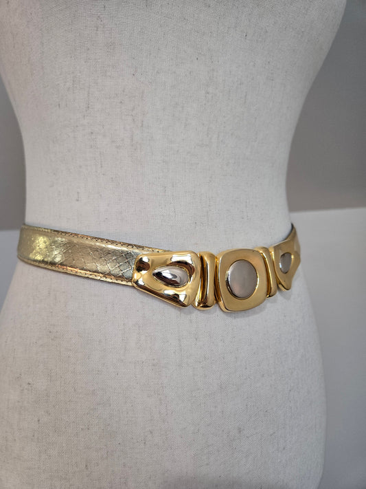 Sunco Vintage Gold Snakeskin Belt with Mixed Metal Decoration - W27-29"