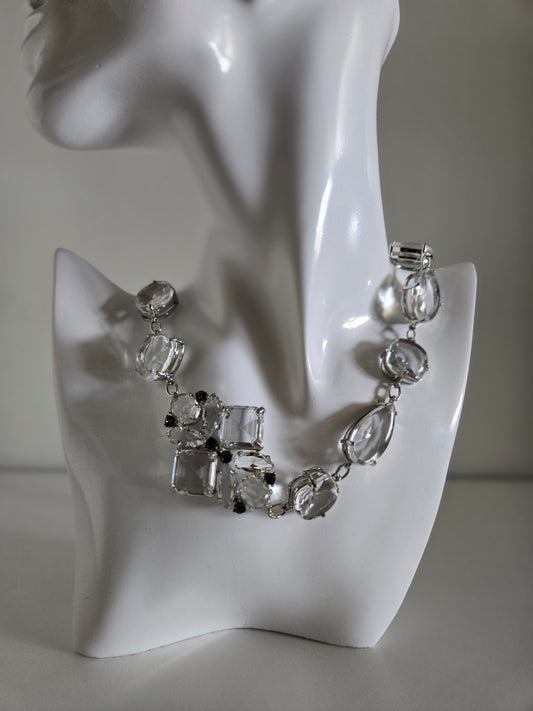 Art Deco Clear Glass High End Statement Necklace